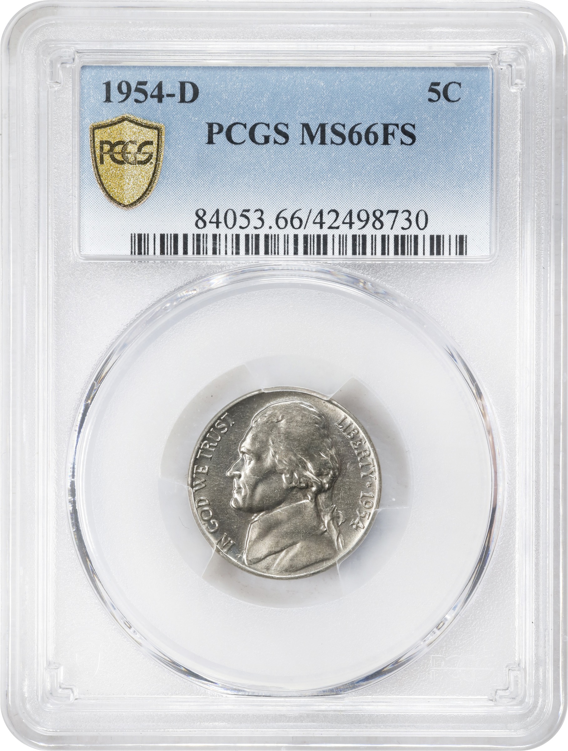 image for: 1954-D Jefferson Nickel. MS-66 FS (PCGS).
