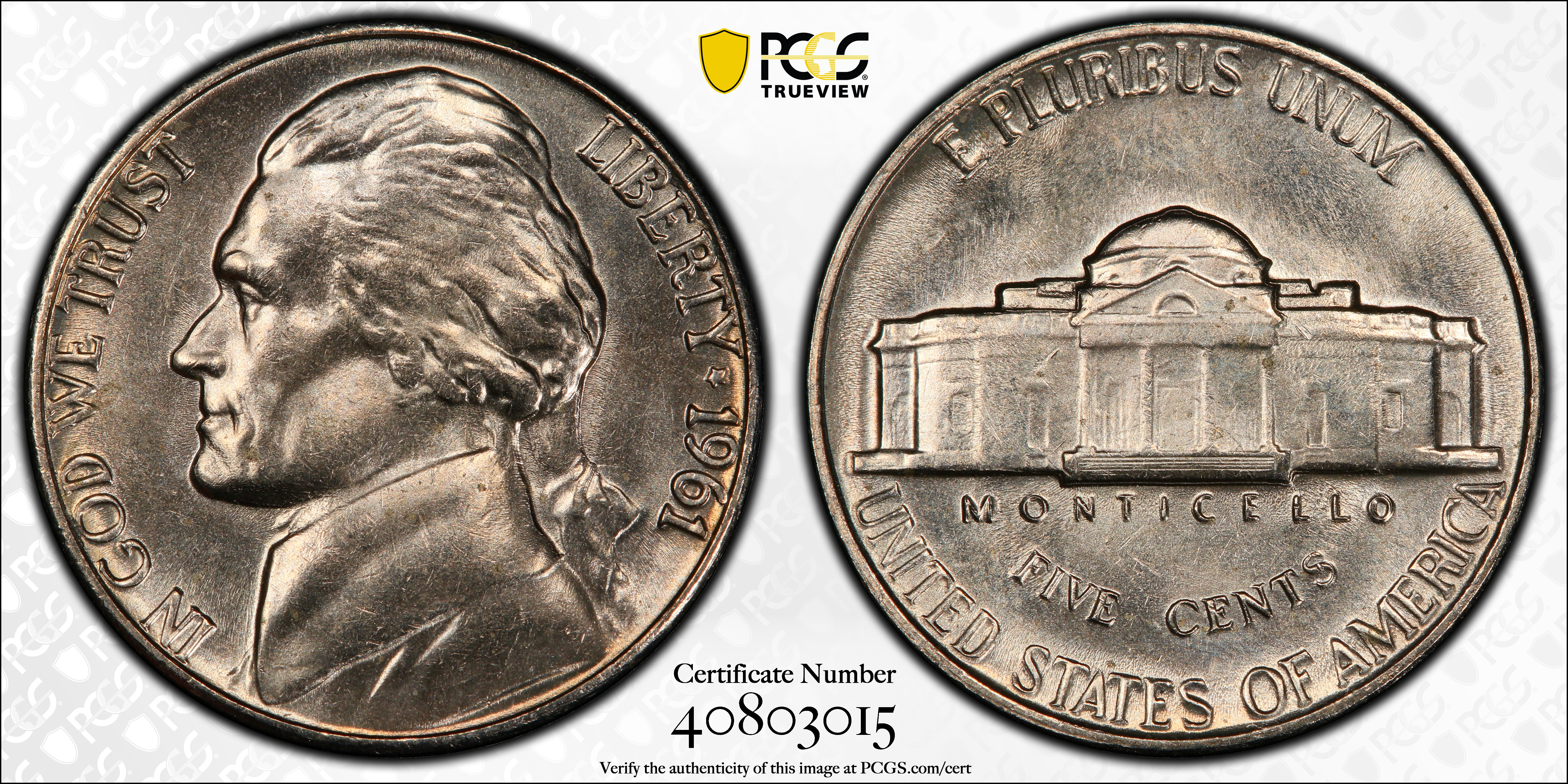 image for: 1961 Jefferson Nickel. MS-66 FS (PCGS).