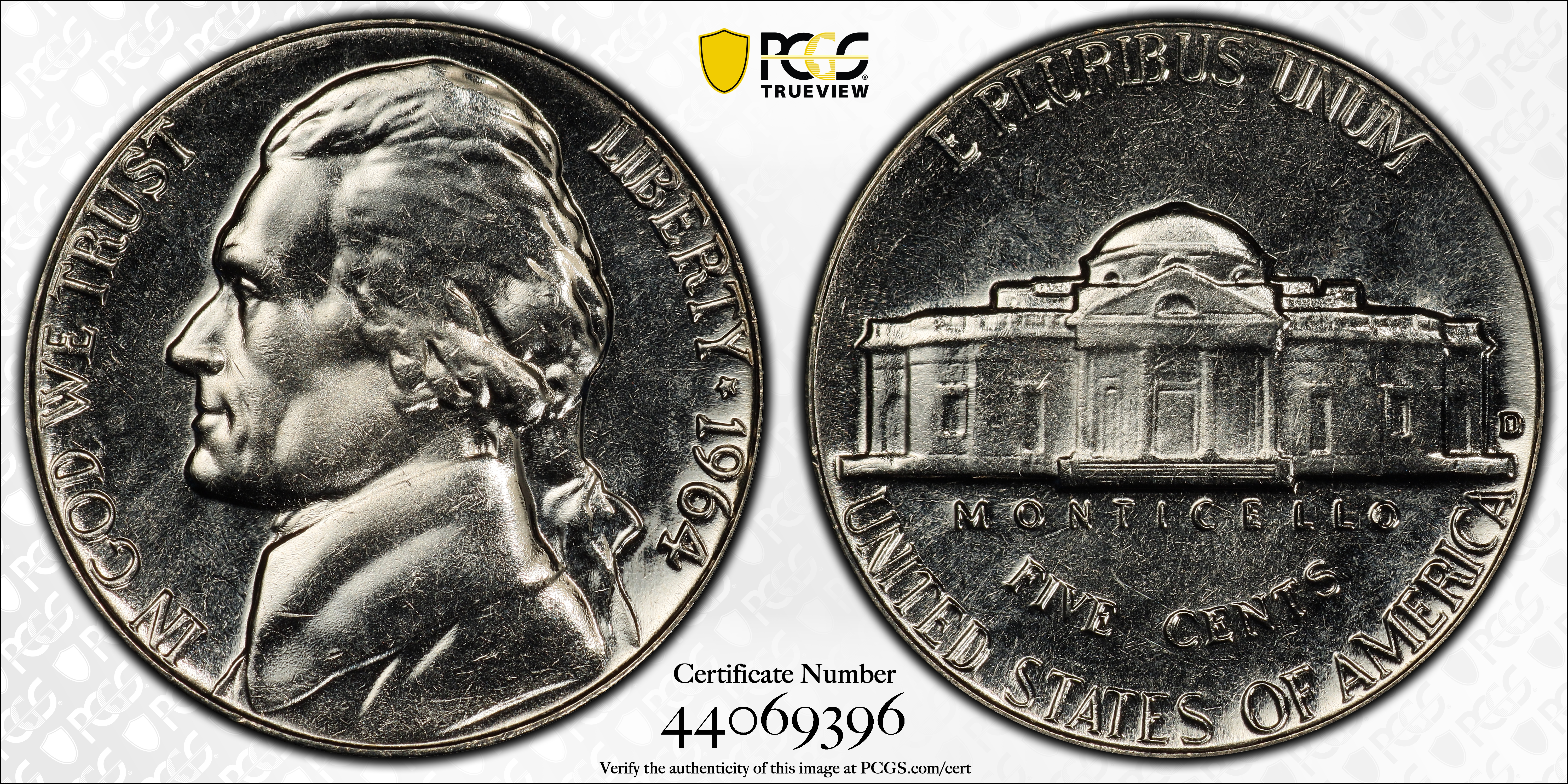 image for: 1964-D Jefferson Nickel. MS-66 FS PL (PCGS).