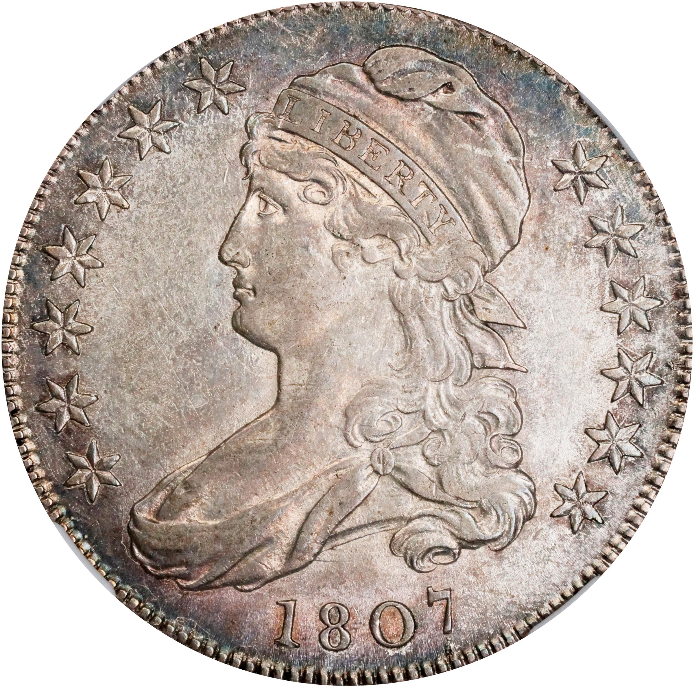 image for: 1807 Capped Bust Half Dollar. O-114. Rarity-3. Large Stars. AU-58 (NGC).