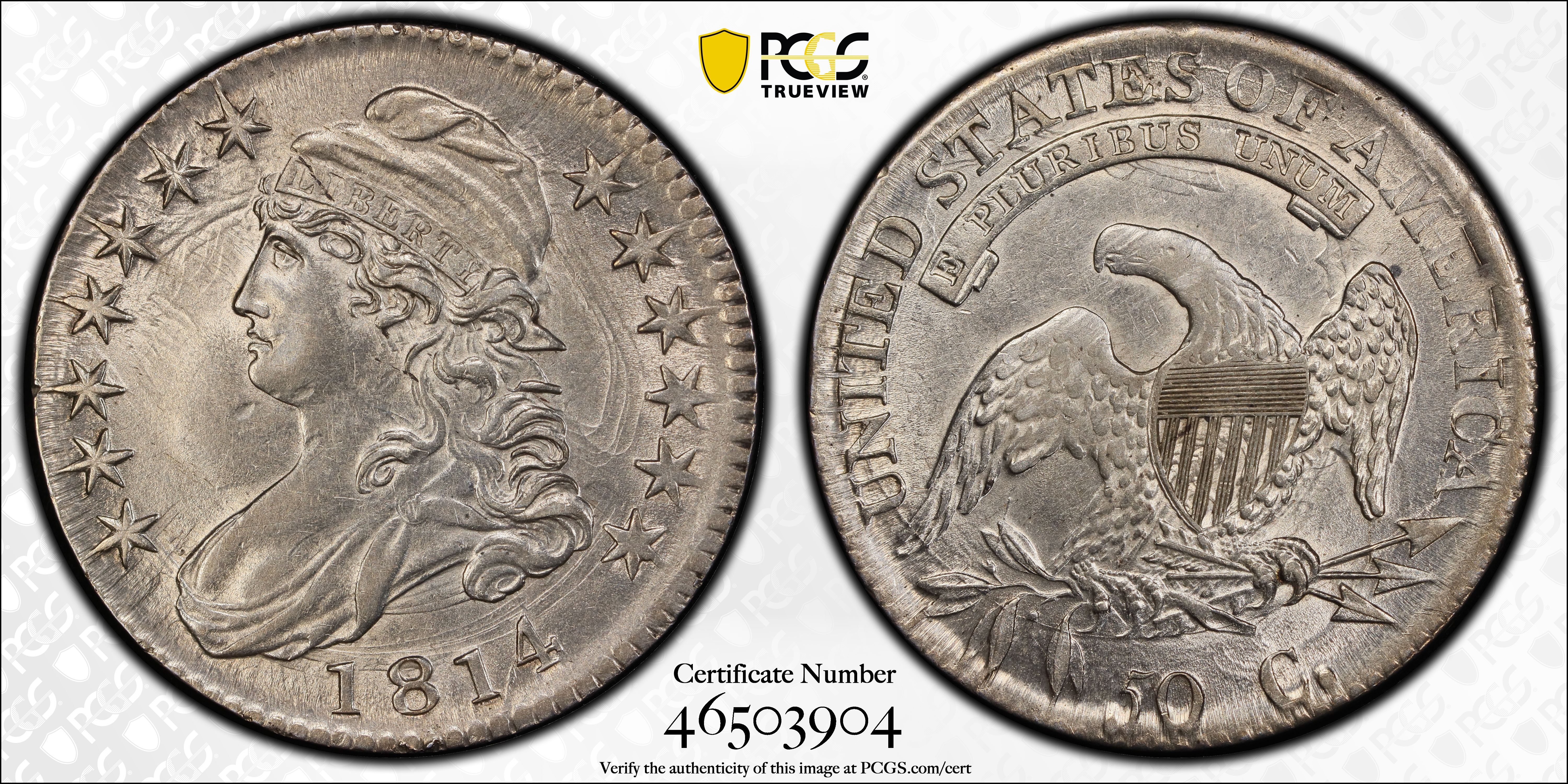 image for: 1814 Capped Bust Half Dollar. O-108a. Rarity-1. E/A in STATES. AU-58 (PCGS).