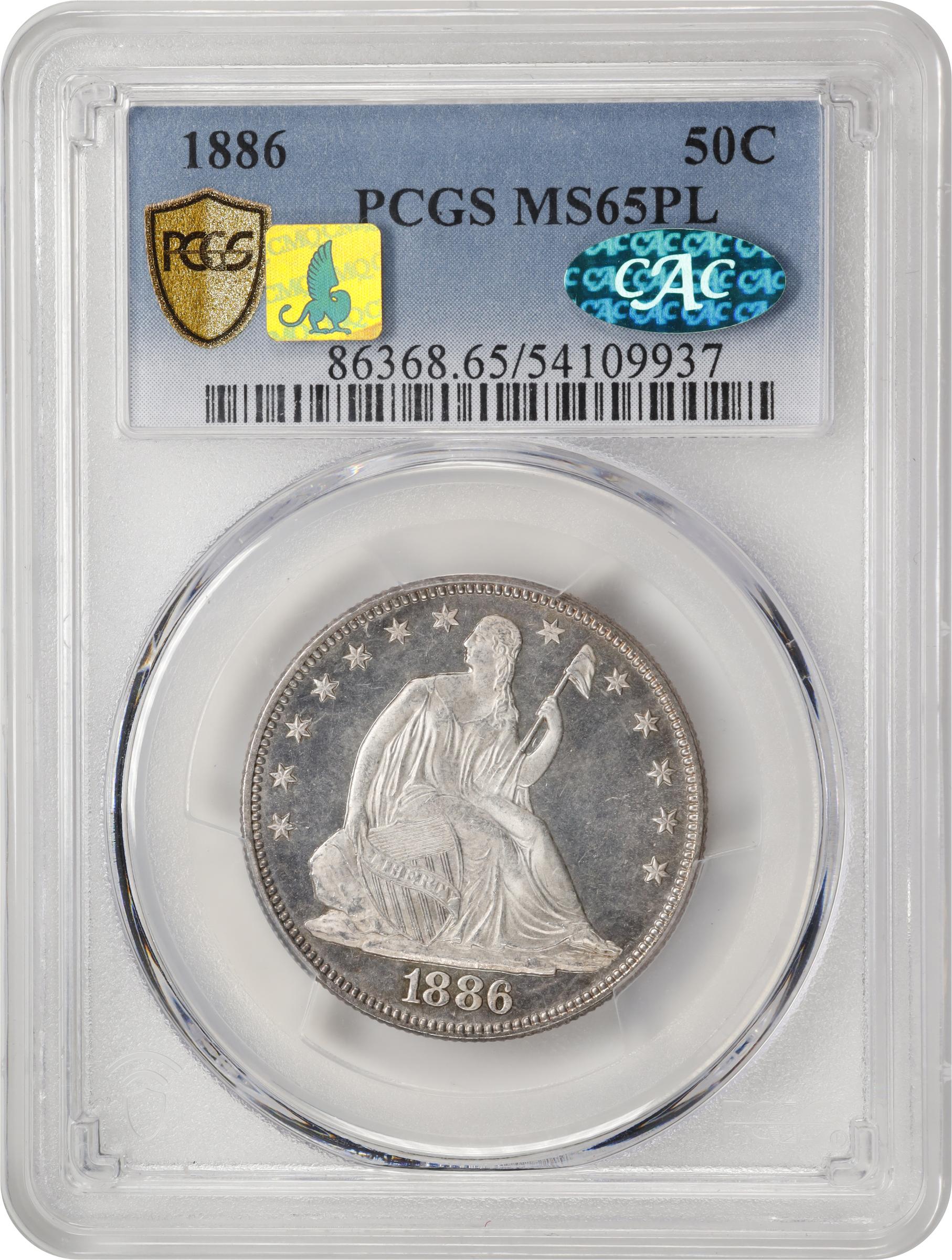 image for: 1886 Liberty Seated Half Dollar. WB-101. MS-65 PL (PCGS). CAC. CMQ-X.