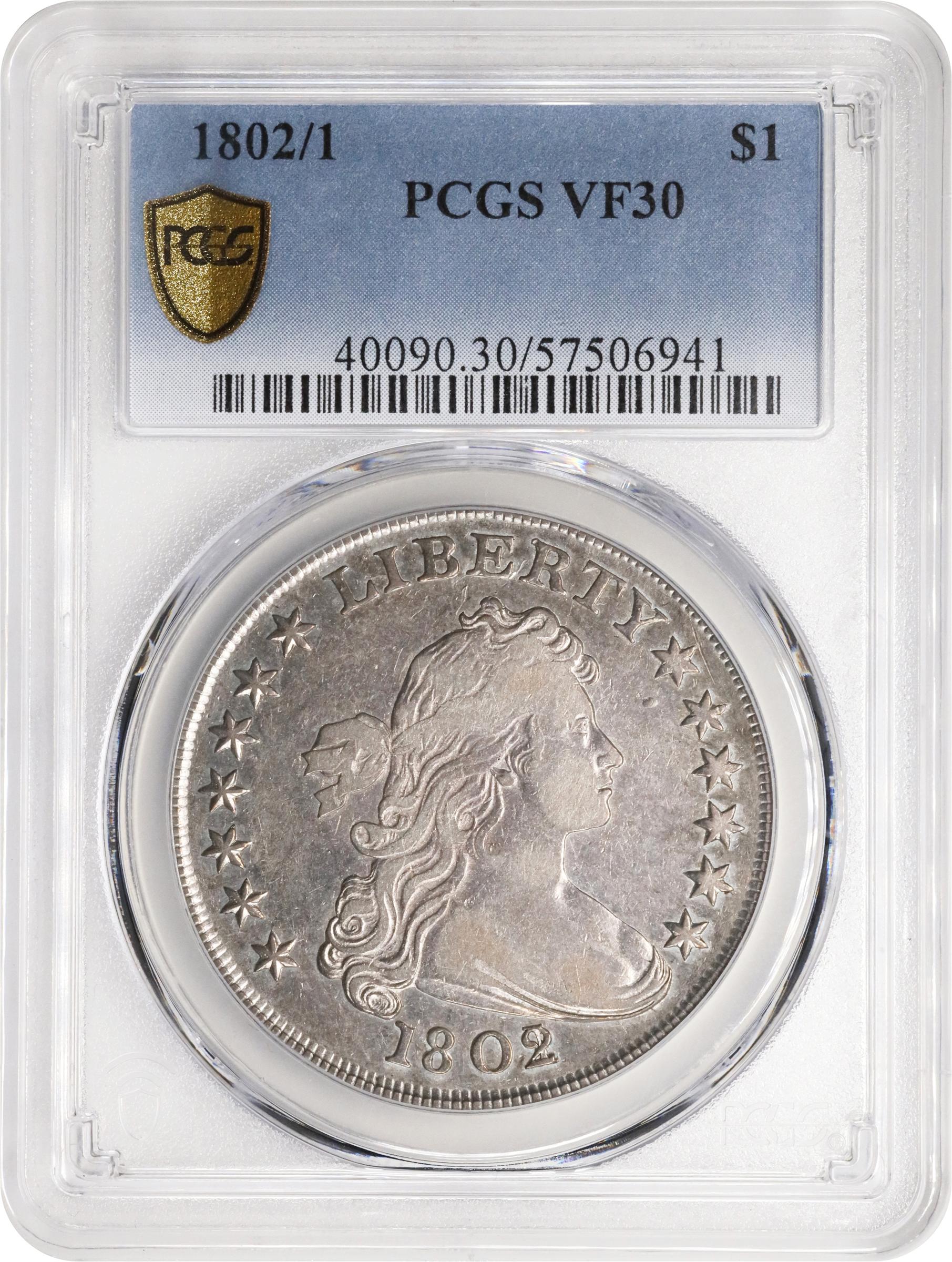 image for: 1802/1 Draped Bust Silver Dollar. BB-234, B-3. Rarity-3. VF-30 (PCGS).