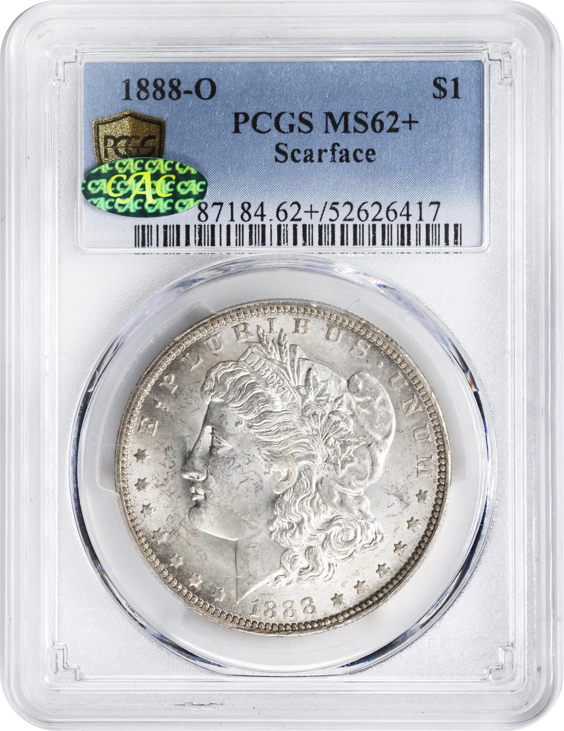 image for: 1888-O Morgan Silver Dollar. VAM-1B. Top 100 Variety. Scarface. MS-62+ (PCGS). CAC.