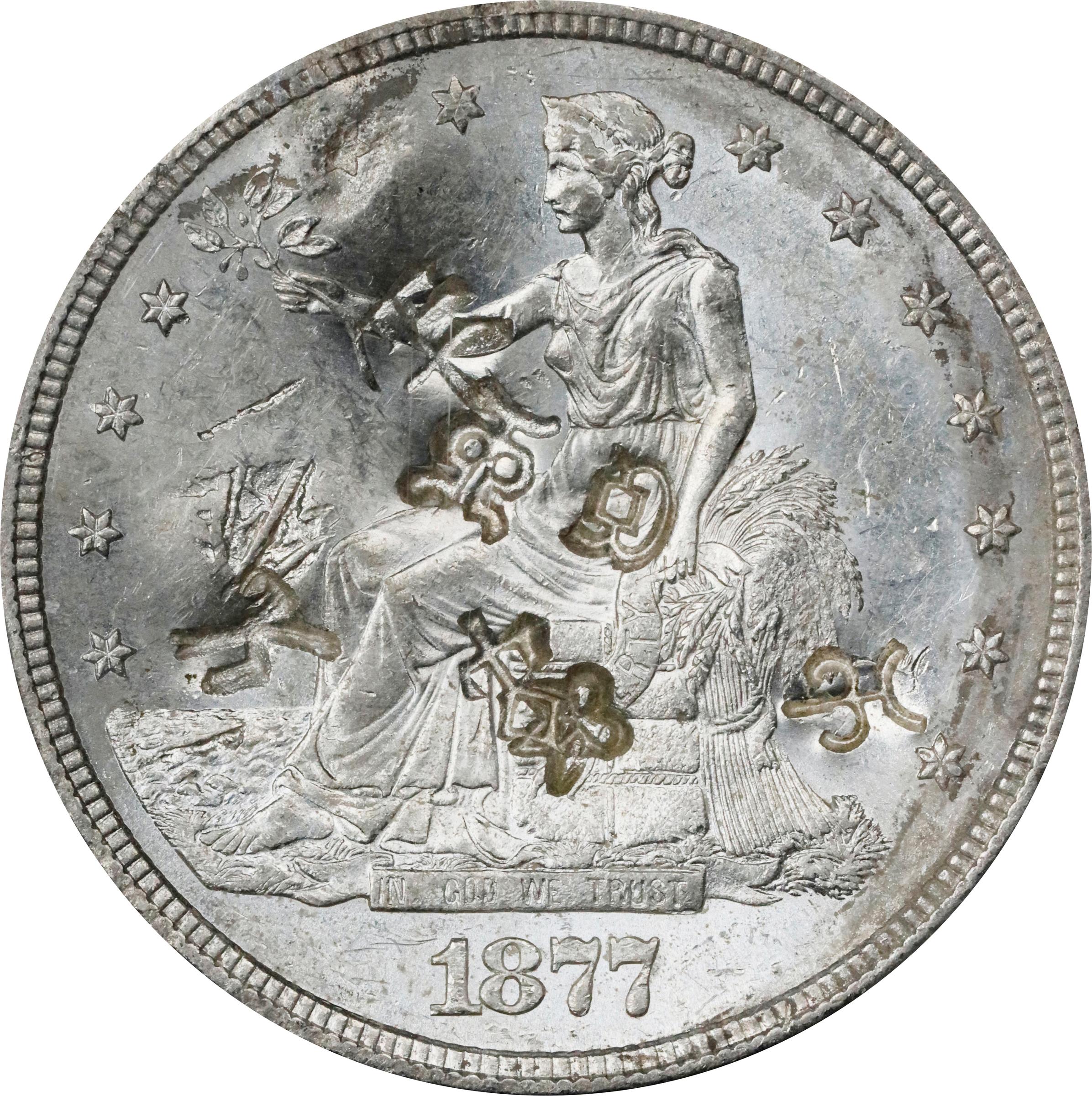image for: 1877-S Trade Dollar. Chop Mark. MS-62 (PCGS).