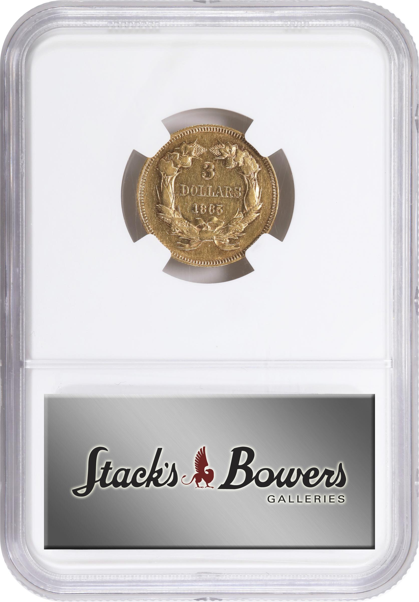 image for: 1865 Three-Dollar Gold Piece. AU-50 (NGC).