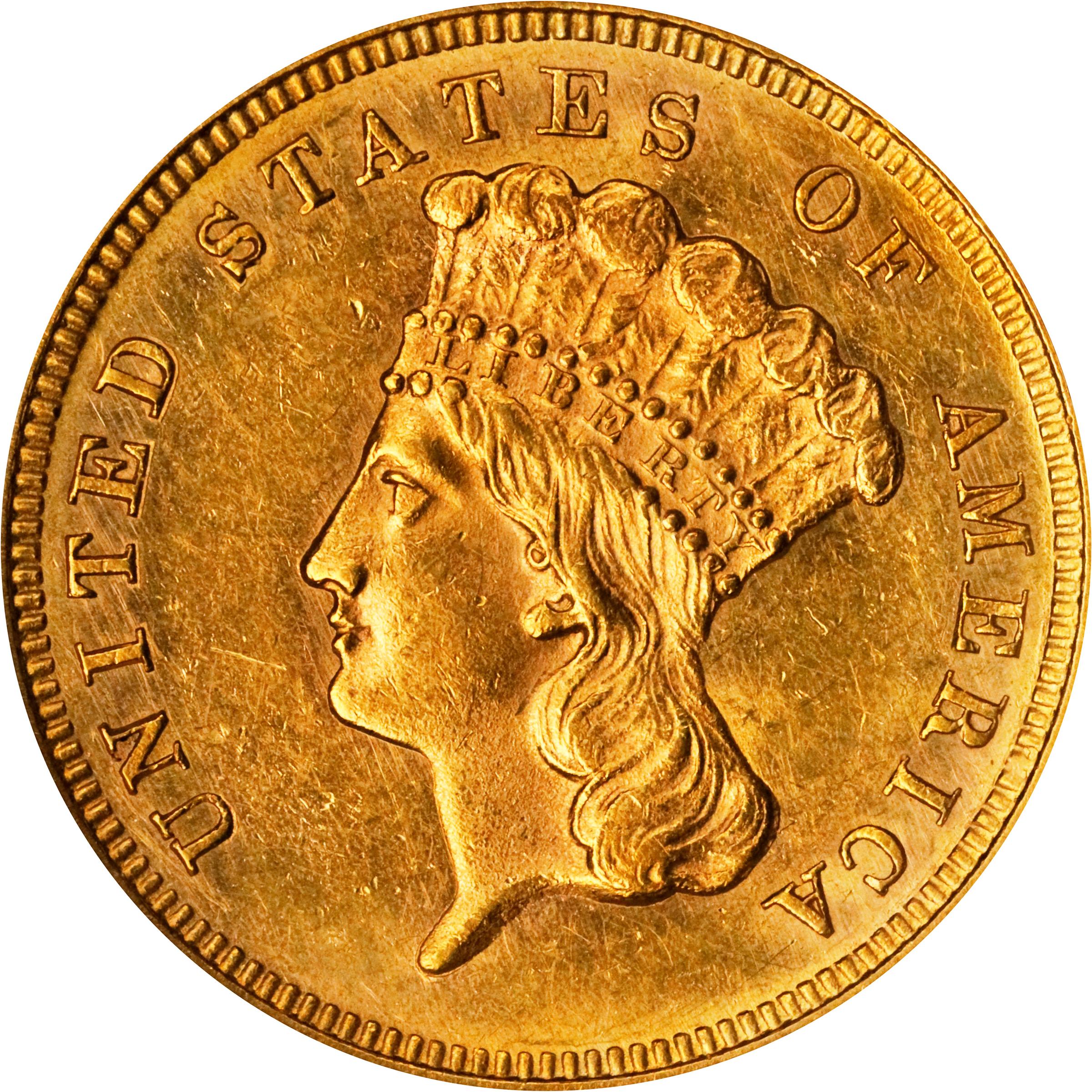 image for: 1867 Three-Dollar Gold Piece. AU-58 (NGC). OH.