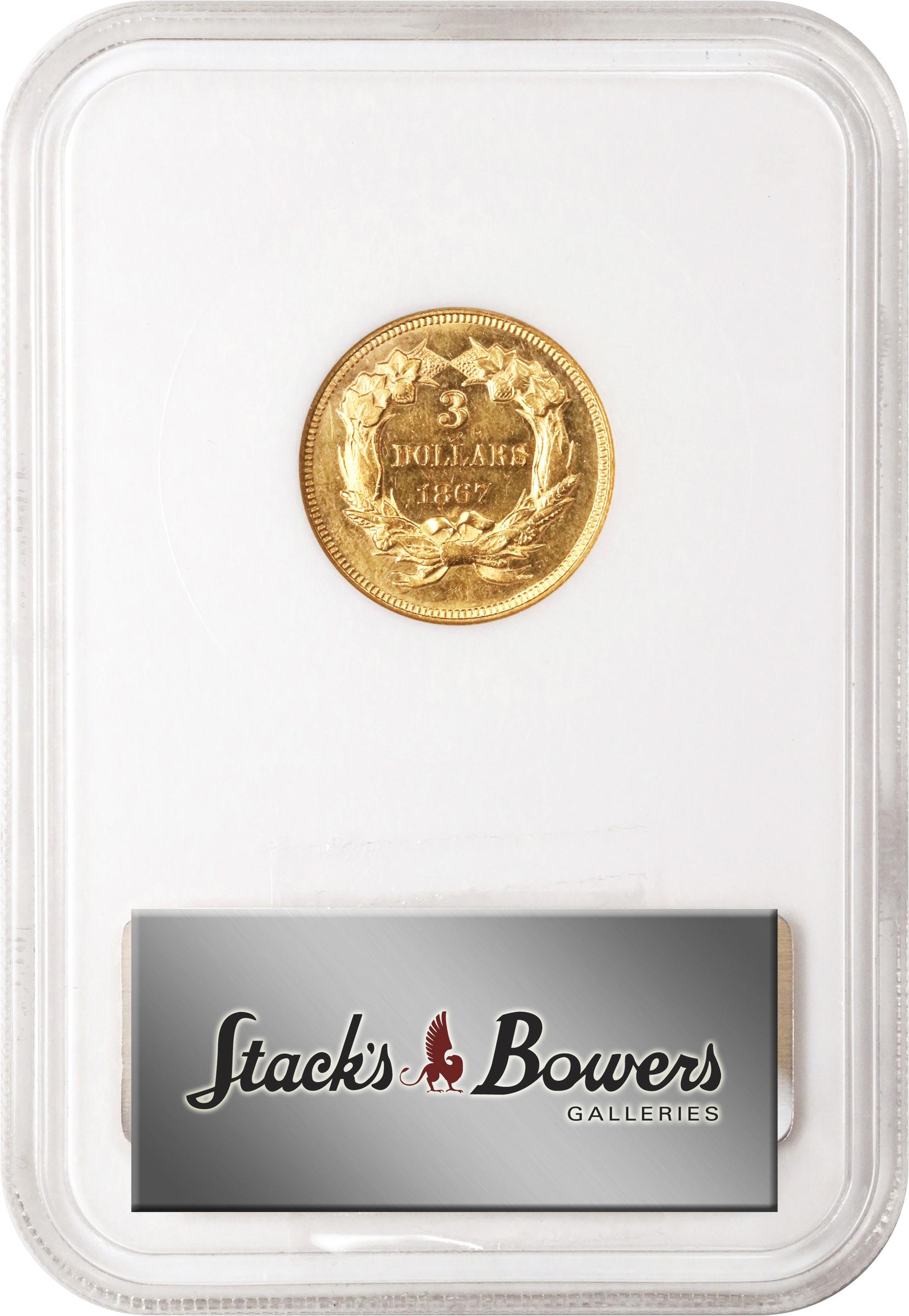 image for: 1867 Three-Dollar Gold Piece. AU-58 (NGC). OH.