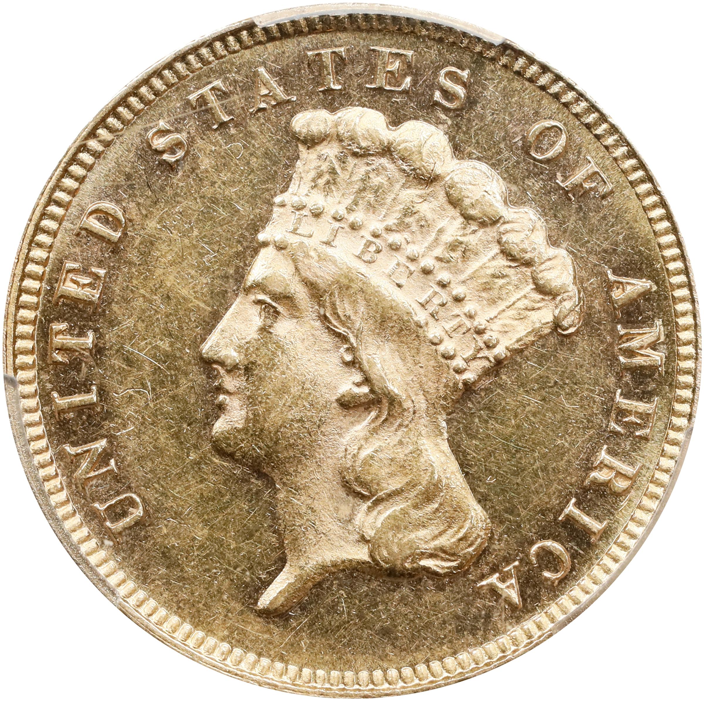 image for: 1882 Three-Dollar Gold Piece. MS-61 PL (PCGS).