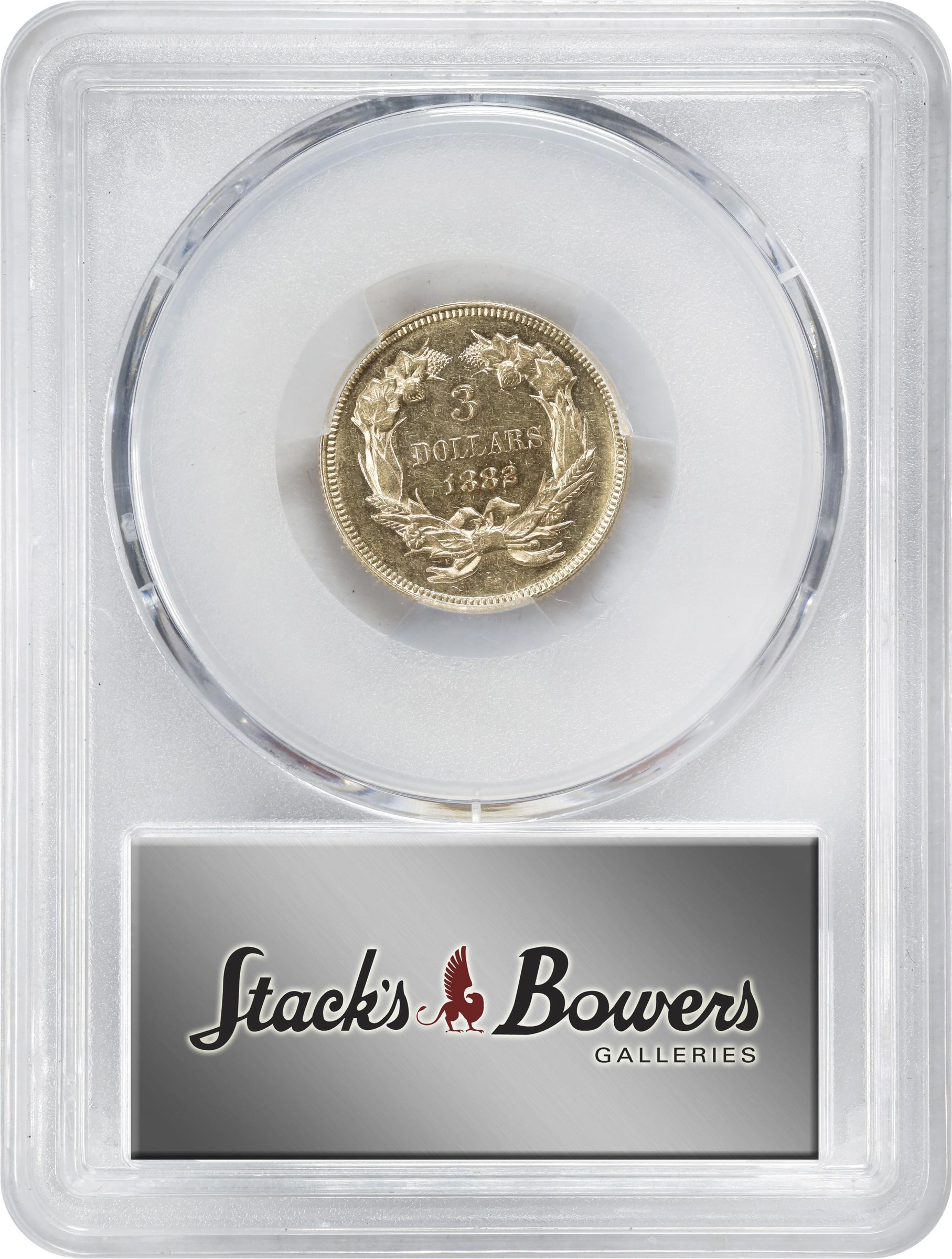 image for: 1882 Three-Dollar Gold Piece. MS-61 PL (PCGS).