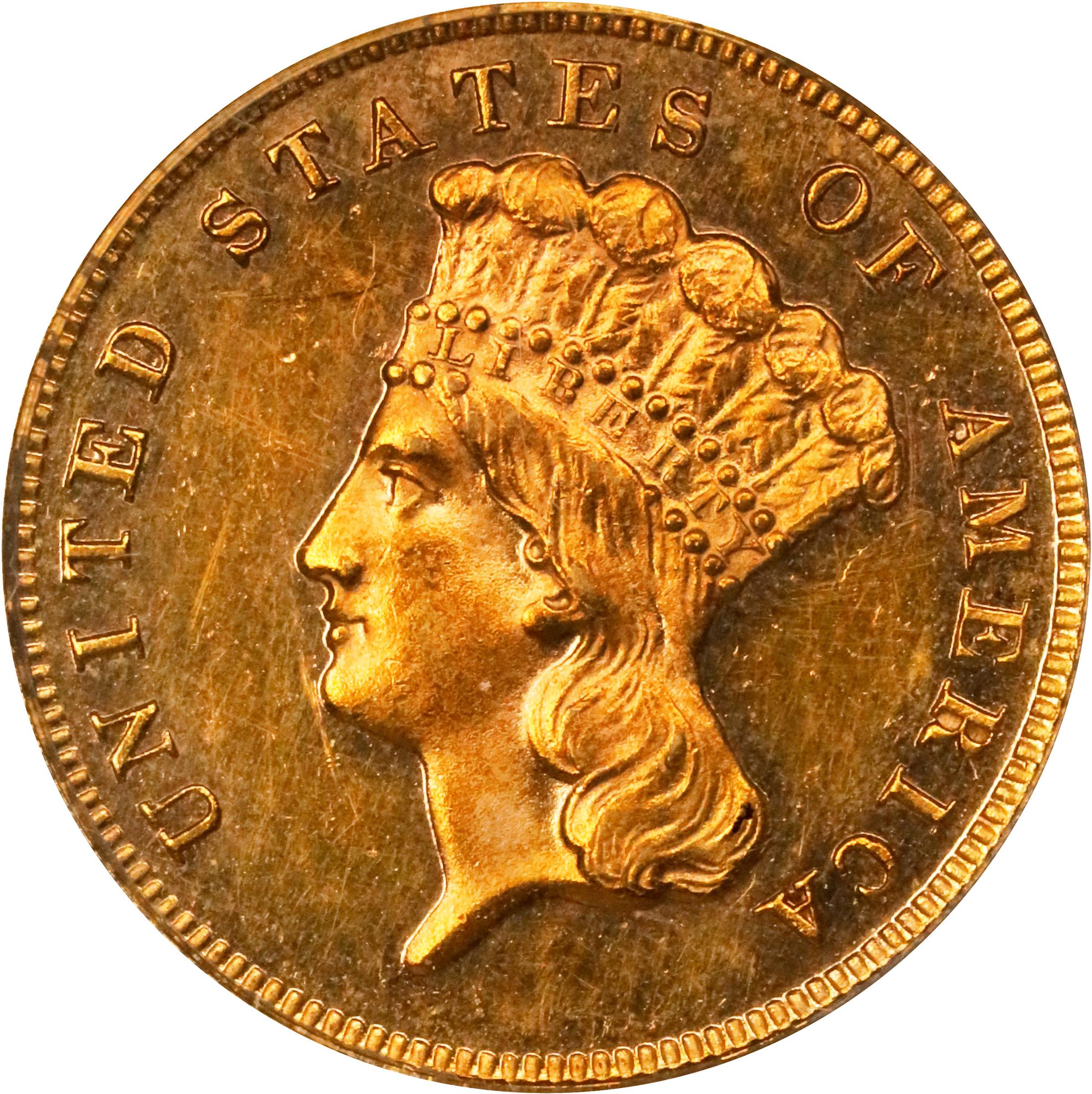 image for: 1883 Three-Dollar Gold Piece. JD-1. Rarity-5. Proof-60 (PCGS). OGH.
