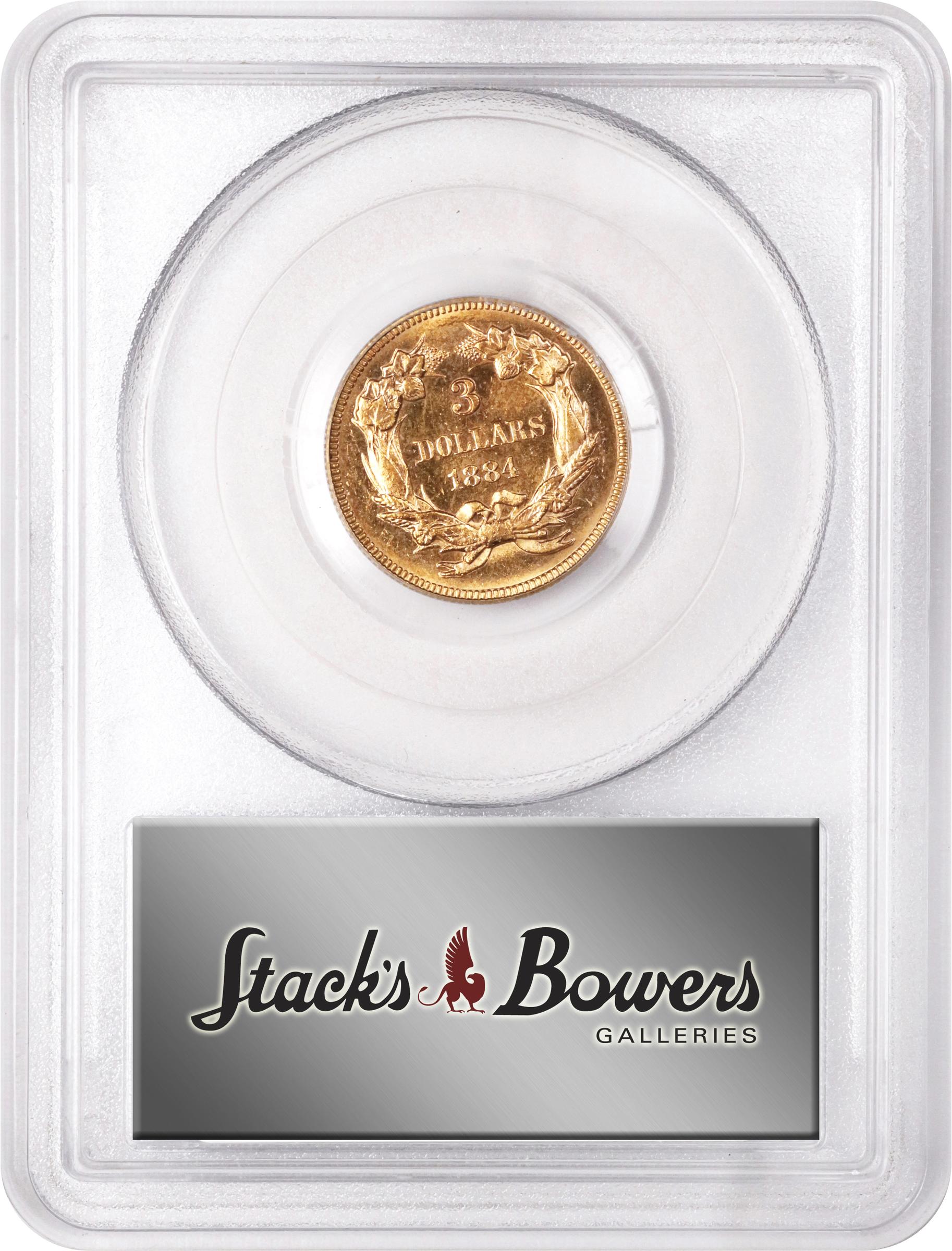 image for: 1884 Three-Dollar Gold Piece. MS-62 (PCGS).