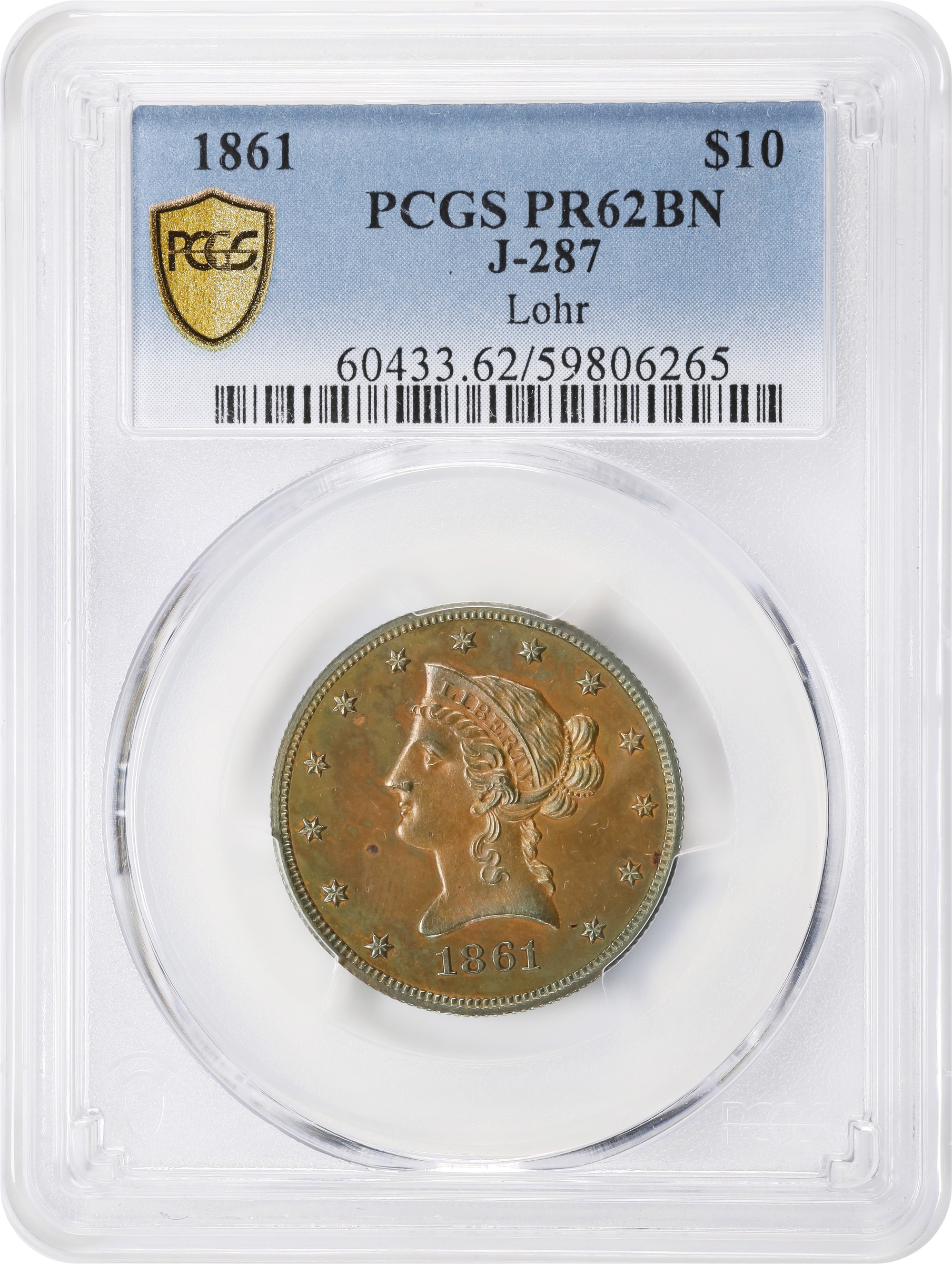 image for: 1861 Pattern Liberty Head Eagle. Judd-287, Pollock-344. Rarity-6+. Copper. Reeded Edge. Proof-62 BN (PCGS).