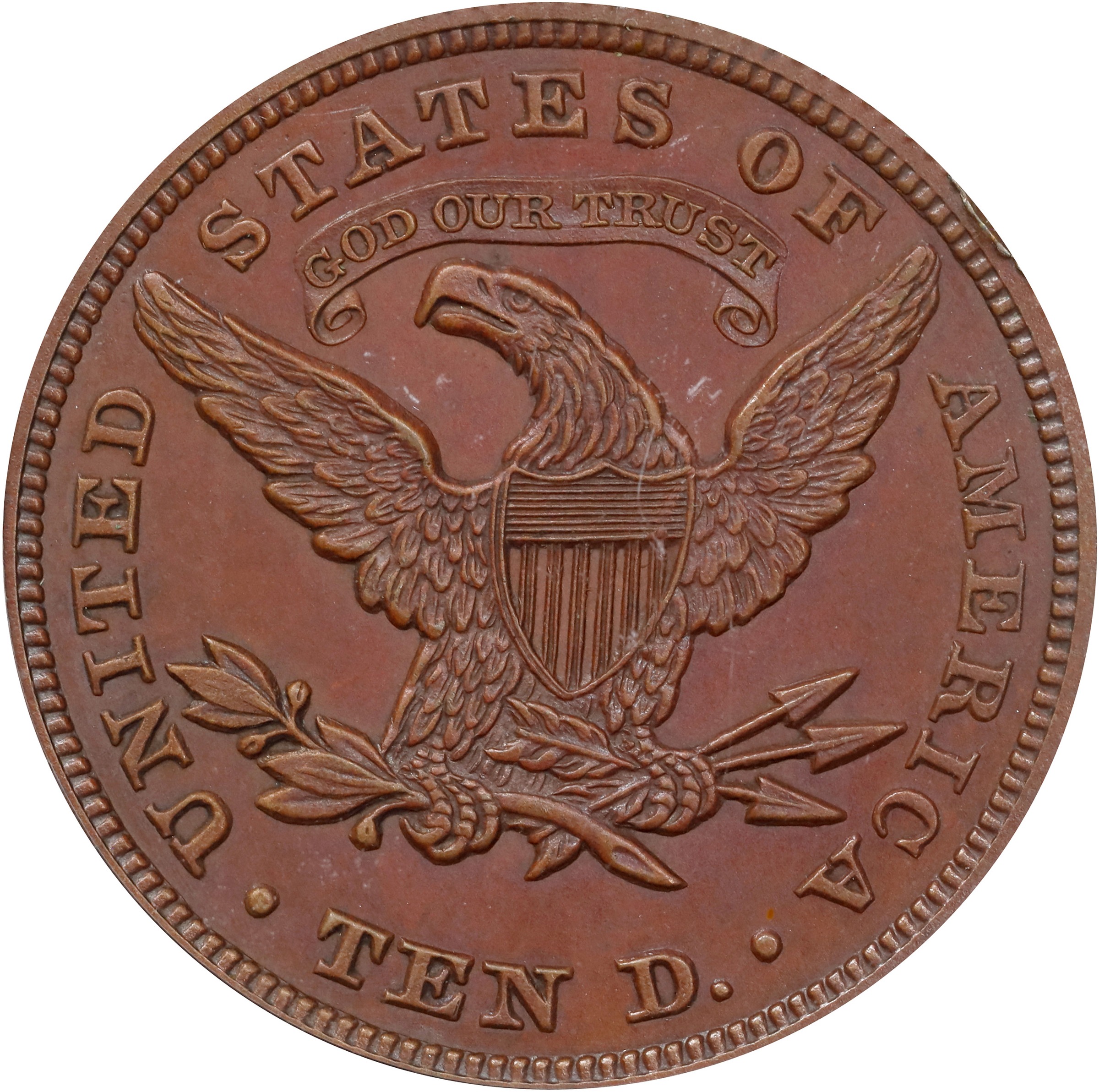 image for: 1862 Pattern Liberty Head Eagle. Judd-297, Pollock-355. Rarity-6-. Copper, Bronzed. Reeded Edge. Proof-65 BN (PCGS).