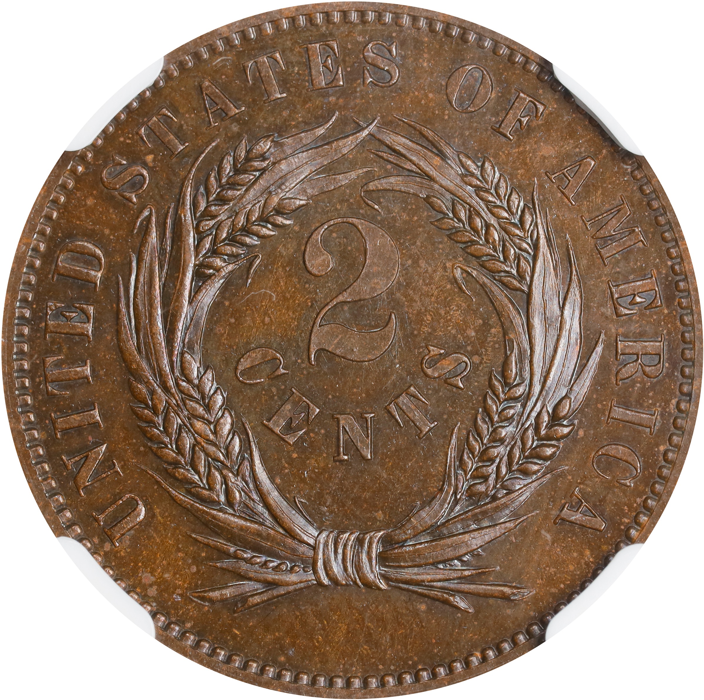 image for: 1863 Pattern Two-Cent Piece. Judd-312, Pollock-377. Rarity-4. Bronze. Plain Edge. Proof-65 BN (NGC).