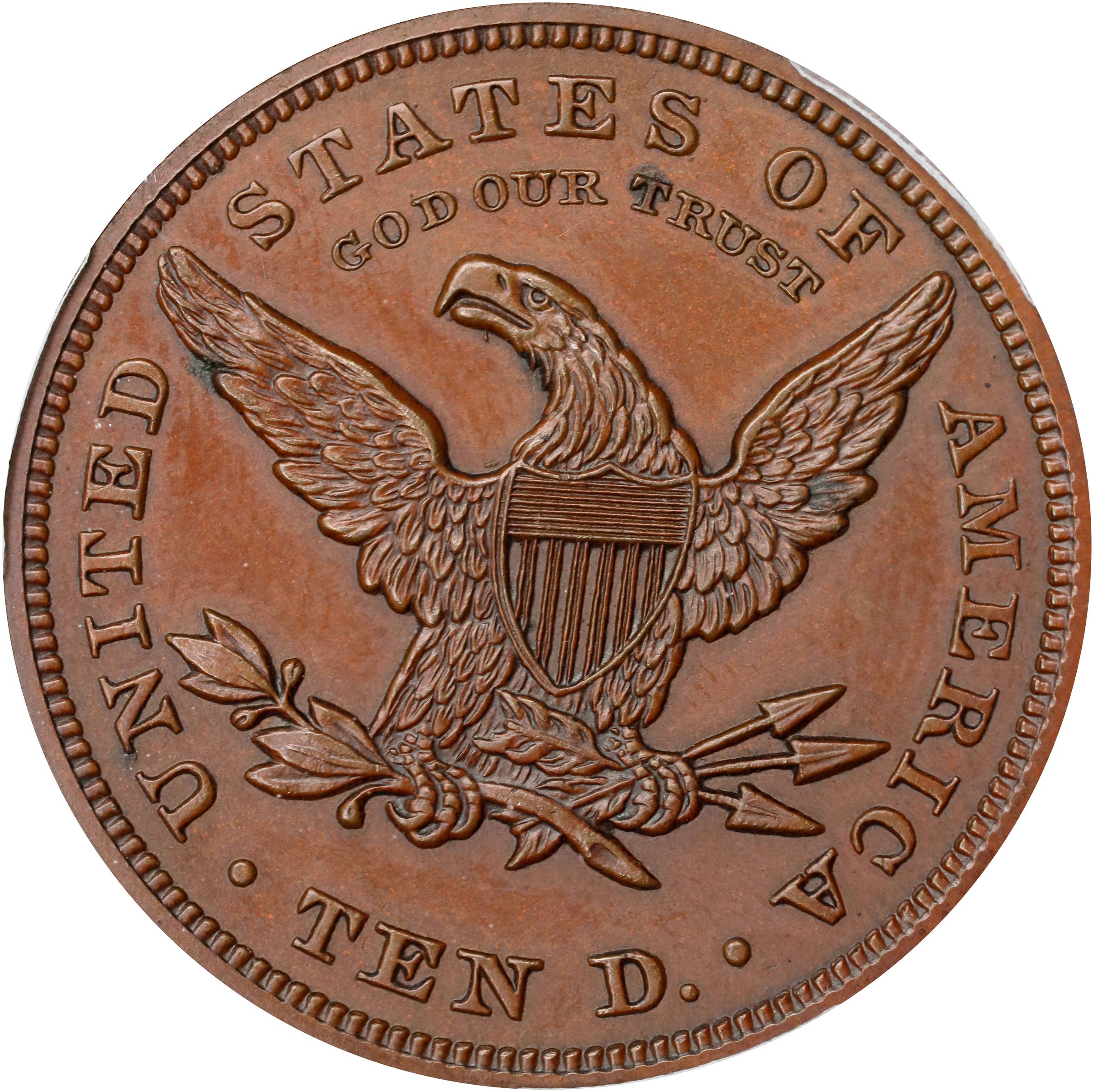 image for: 1863 Pattern Liberty Head Eagle. Judd-352, Pollock-424. Rarity-6+. Copper. Reeded Edge. Proof-64 BN (PCGS).