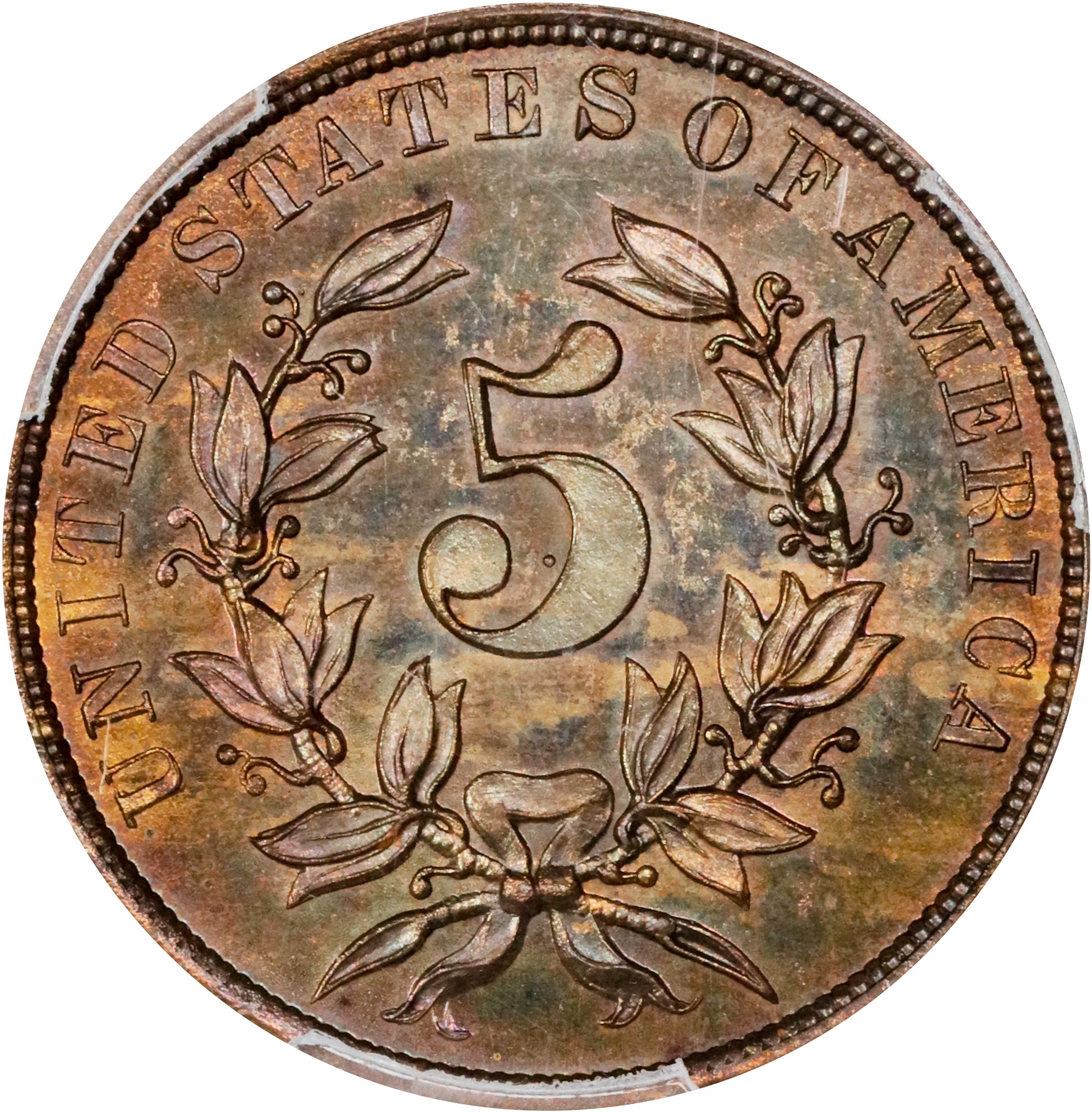 image for: 1866 Pattern Shield Nickel. Judd-491, Pollock-578. Rarity-7-. Bronze. Plain Edge. Proof-64 BN (PCGS). CAC.