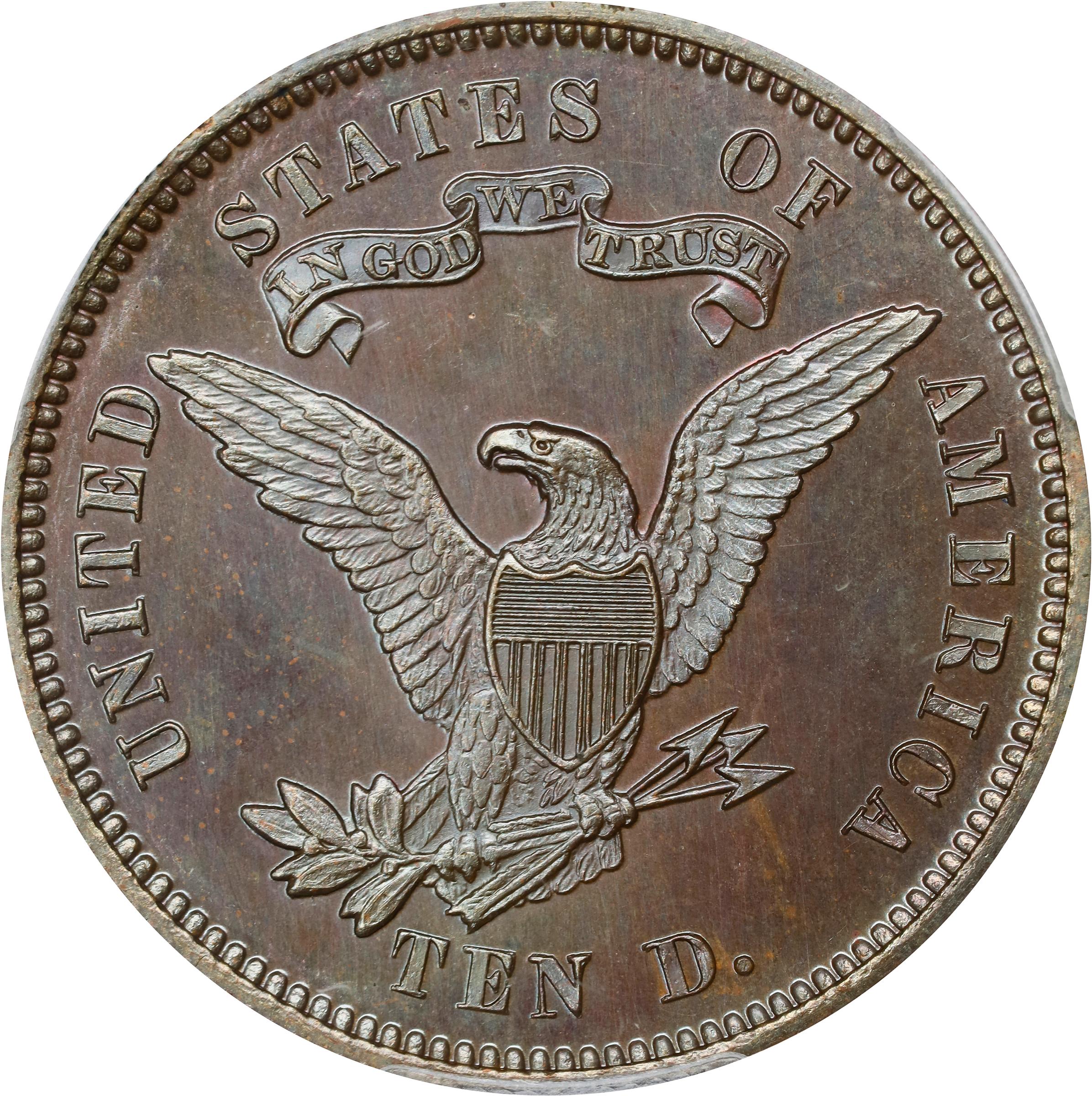 image for: 1868 Pattern Eagle. Judd-662, Pollock-735. Rarity-7-. Copper. Reeded Edge. Proof-64 BN (PCGS).