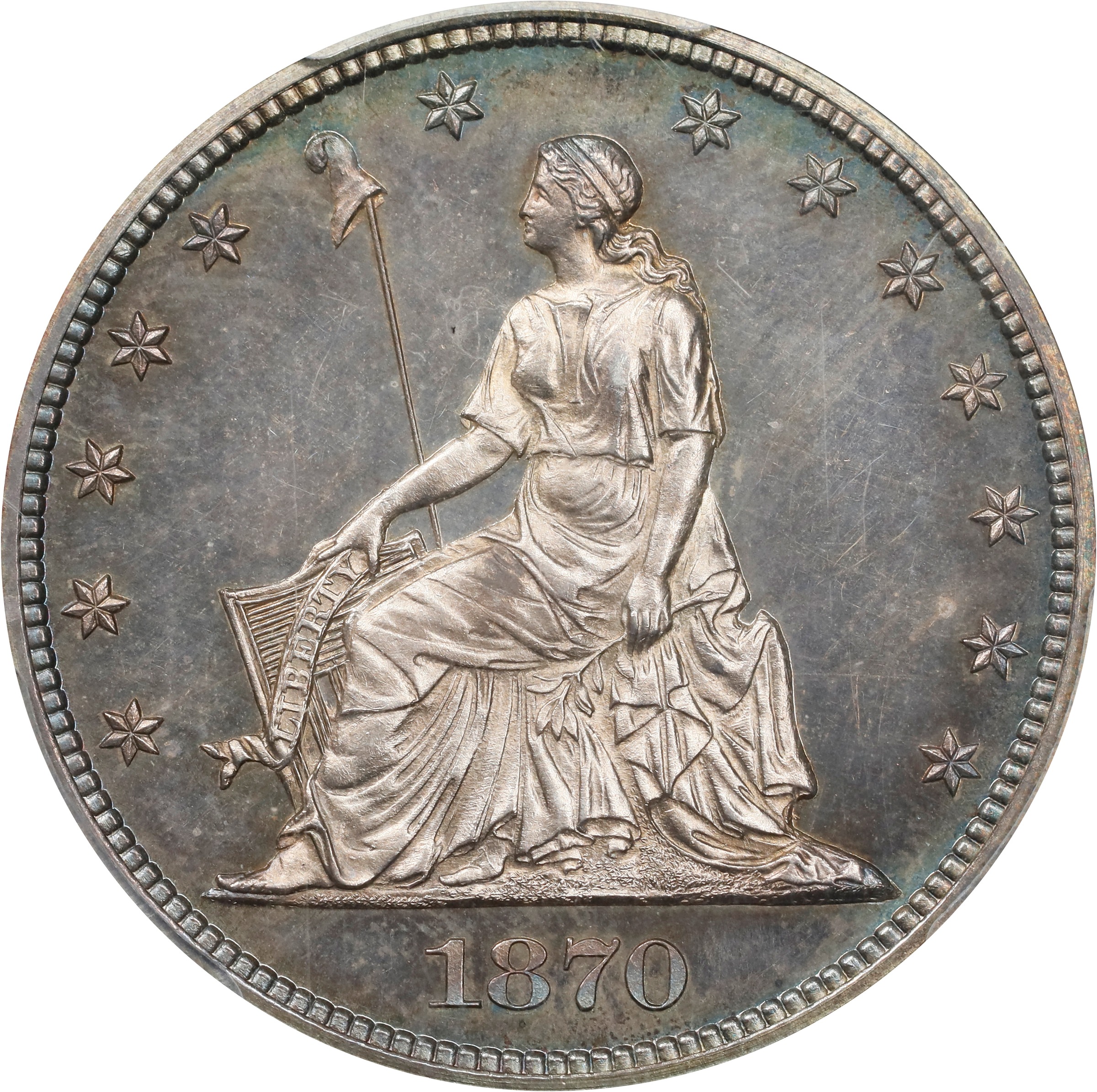 image for: 1870 Pattern Half Dollar. Judd-933, Pollock-1039. Rarity-7-. Silver. Reeded Edge. Proof-65 (PCGS). CAC.