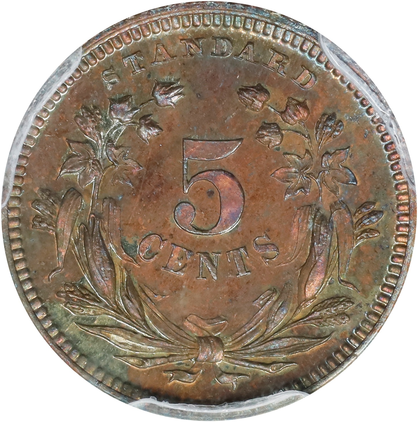 image for: 1871 Pattern Half Dime. Judd-1066, Pollock-1201. Rarity-7-. Copper. Reeded Edge. Proof-66+ RB (PCGS).