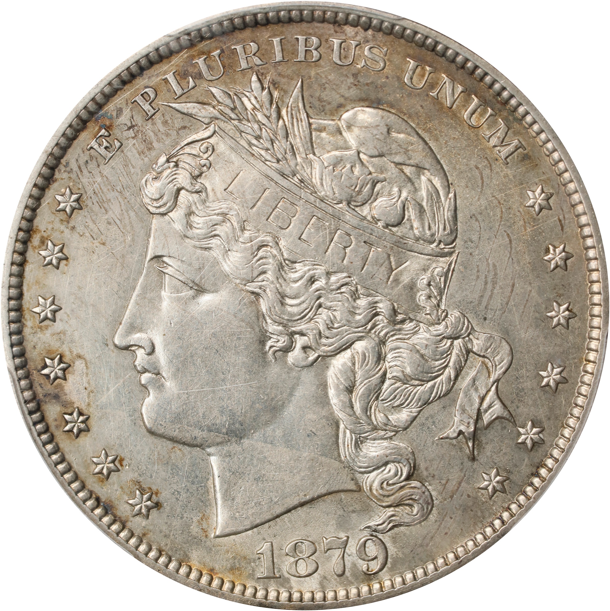 image for: 1879 Pattern Goloid Metric Dollar. Judd-1626, Pollock-1822. Rarity-4. Goloid Alloy (5.46% Gold, 84.54% Silver, 10.00% Copper). Reeded Edge. Proof-61 (PCGS).