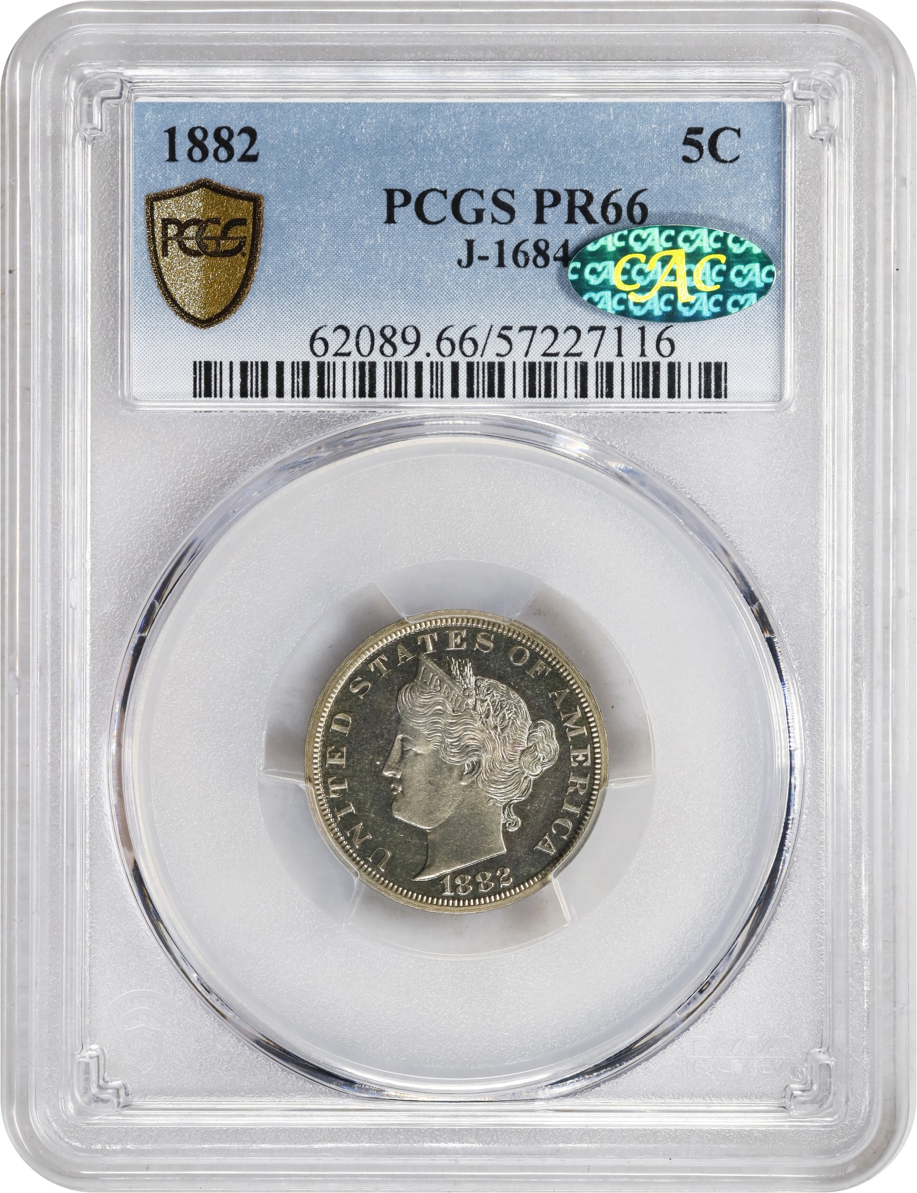 image for: 1882 Pattern Liberty Head Nickel. Judd-1684, Pollock-1886. Rarity-6-. Nickel. Plain Edge. Proof-66 (PCGS). CAC.
