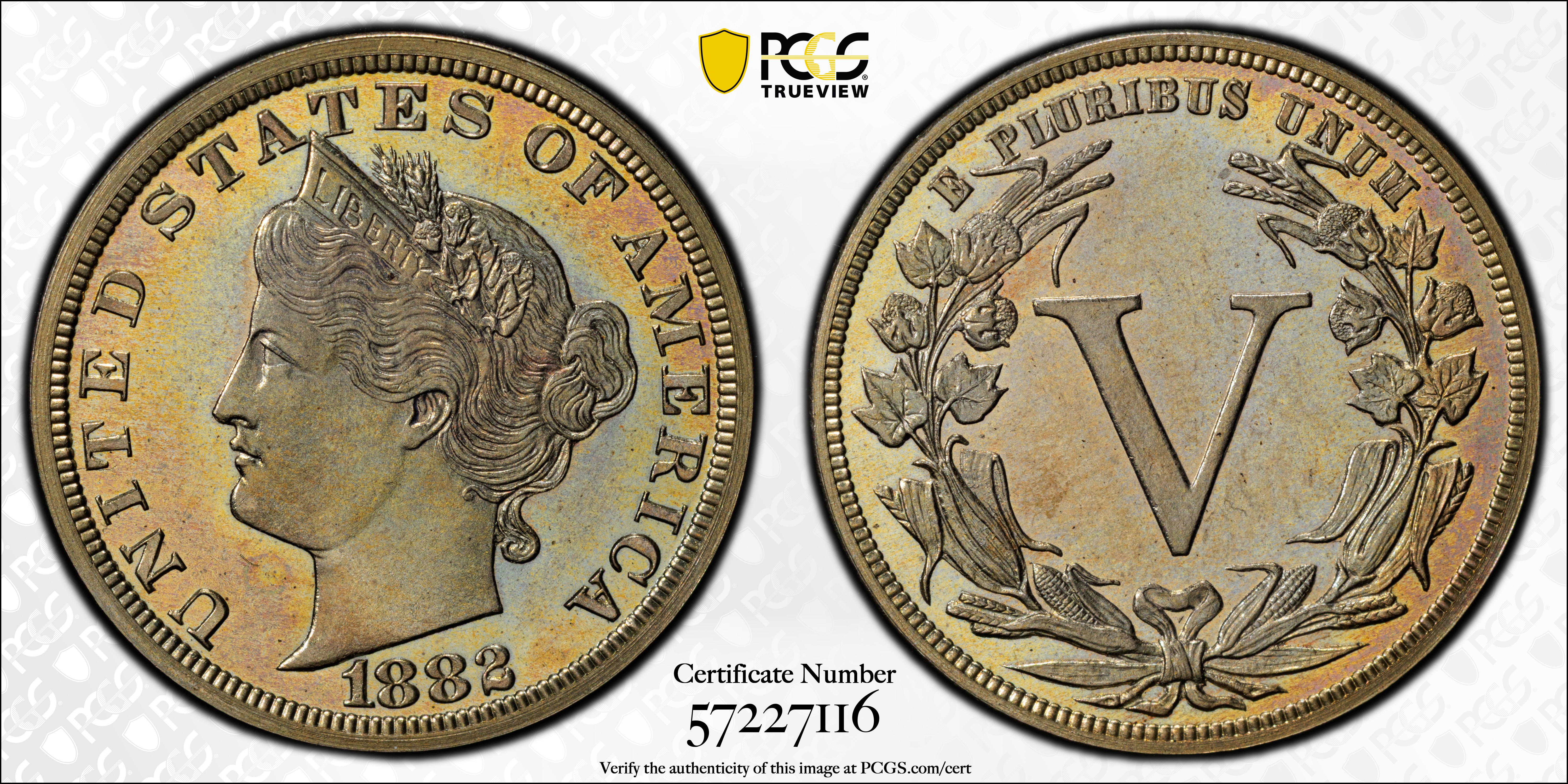 image for: 1882 Pattern Liberty Head Nickel. Judd-1684, Pollock-1886. Rarity-6-. Nickel. Plain Edge. Proof-66 (PCGS). CAC.