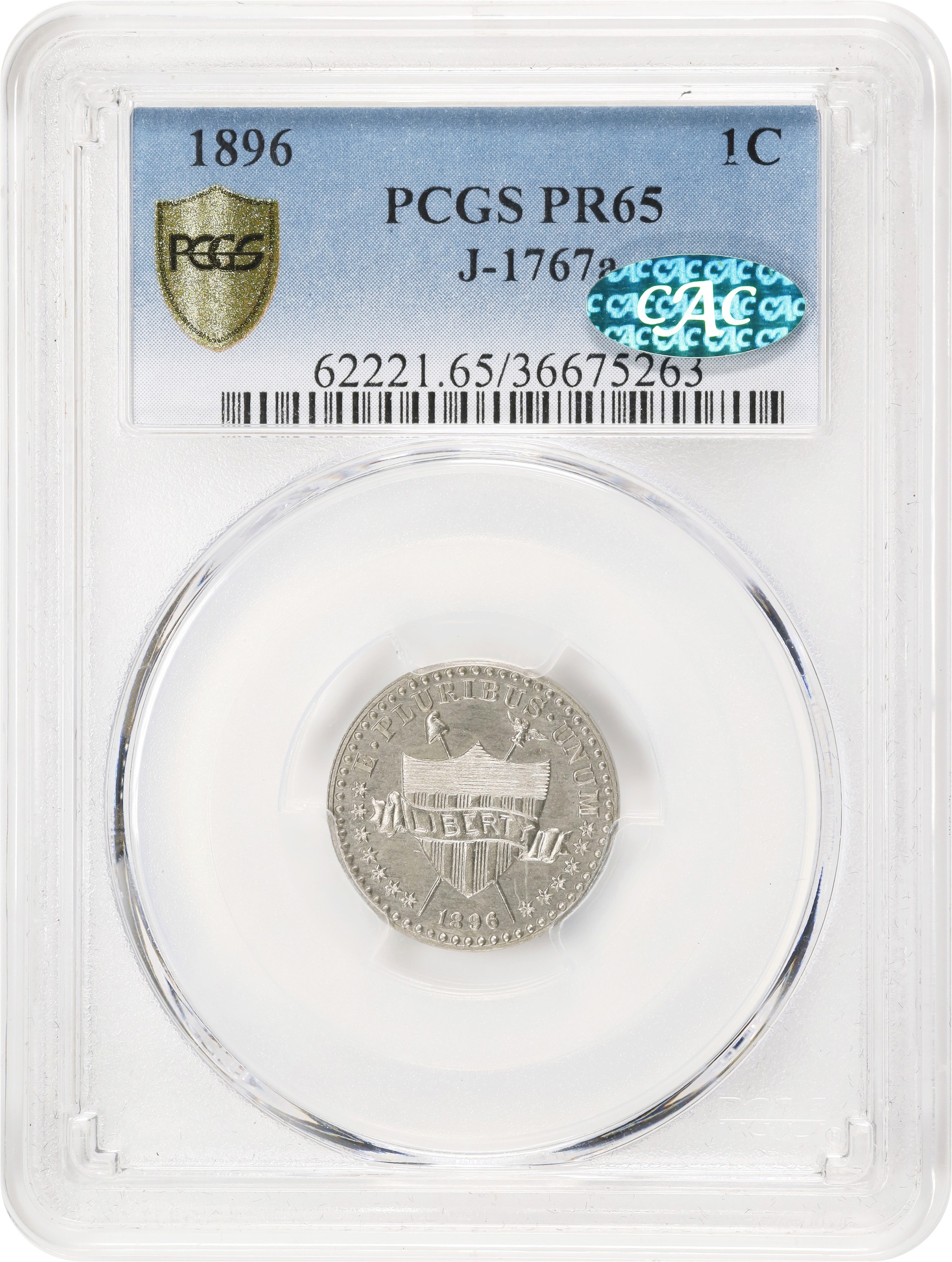 image for: 1896 Pattern Cent. Judd-1767a, Pollock-1981. Rarity-7-. Pure Nickel (magnetic). Plain Edge. Proof-65 (PCGS). CAC.