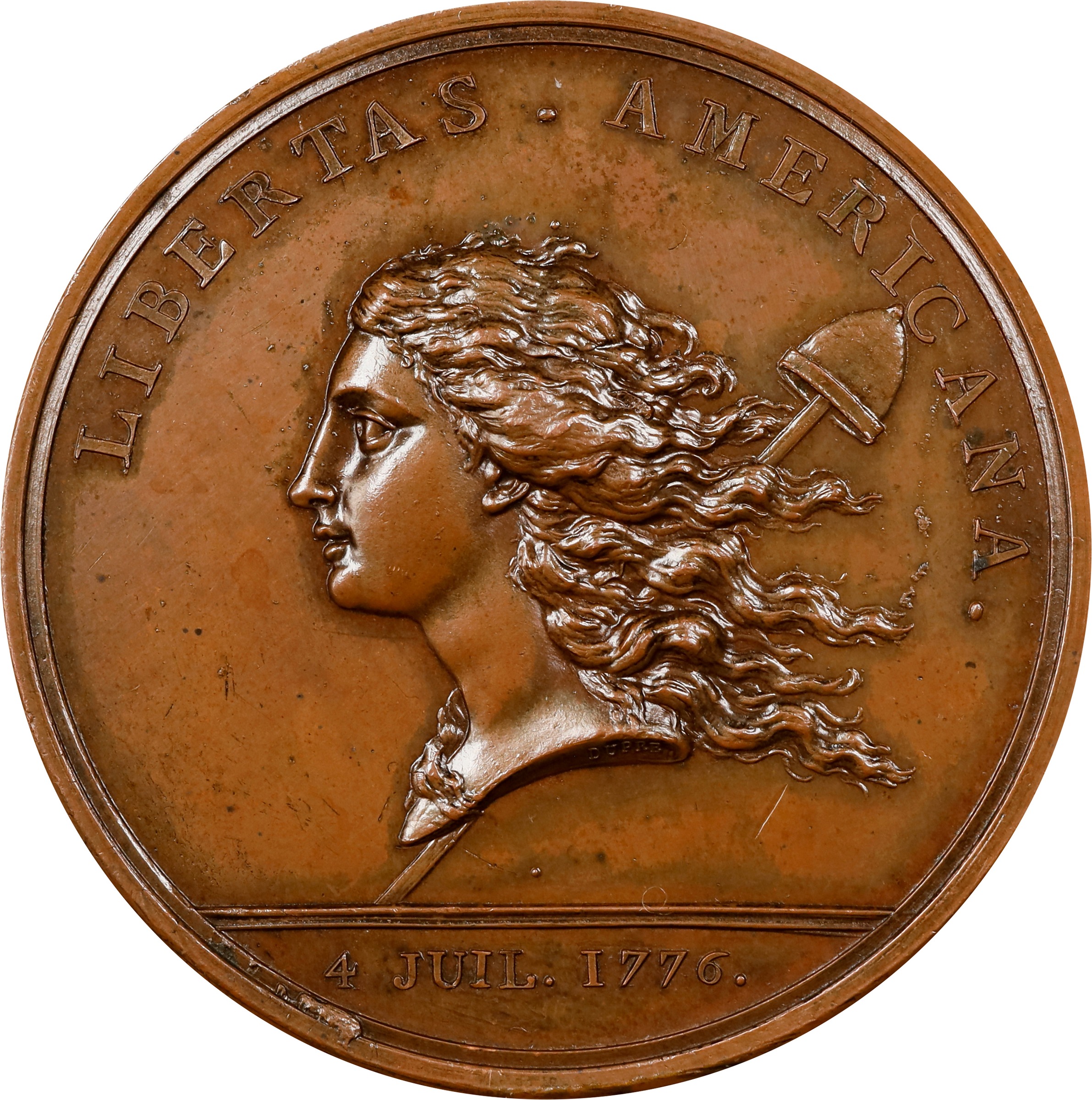 image for: "1781" (1783) Libertas Americana Medal. Original. Paris Mint. By Augustin Dupre. Betts-615, Adams-Bentley 15. Bronze. MS-63 BN (PCGS).