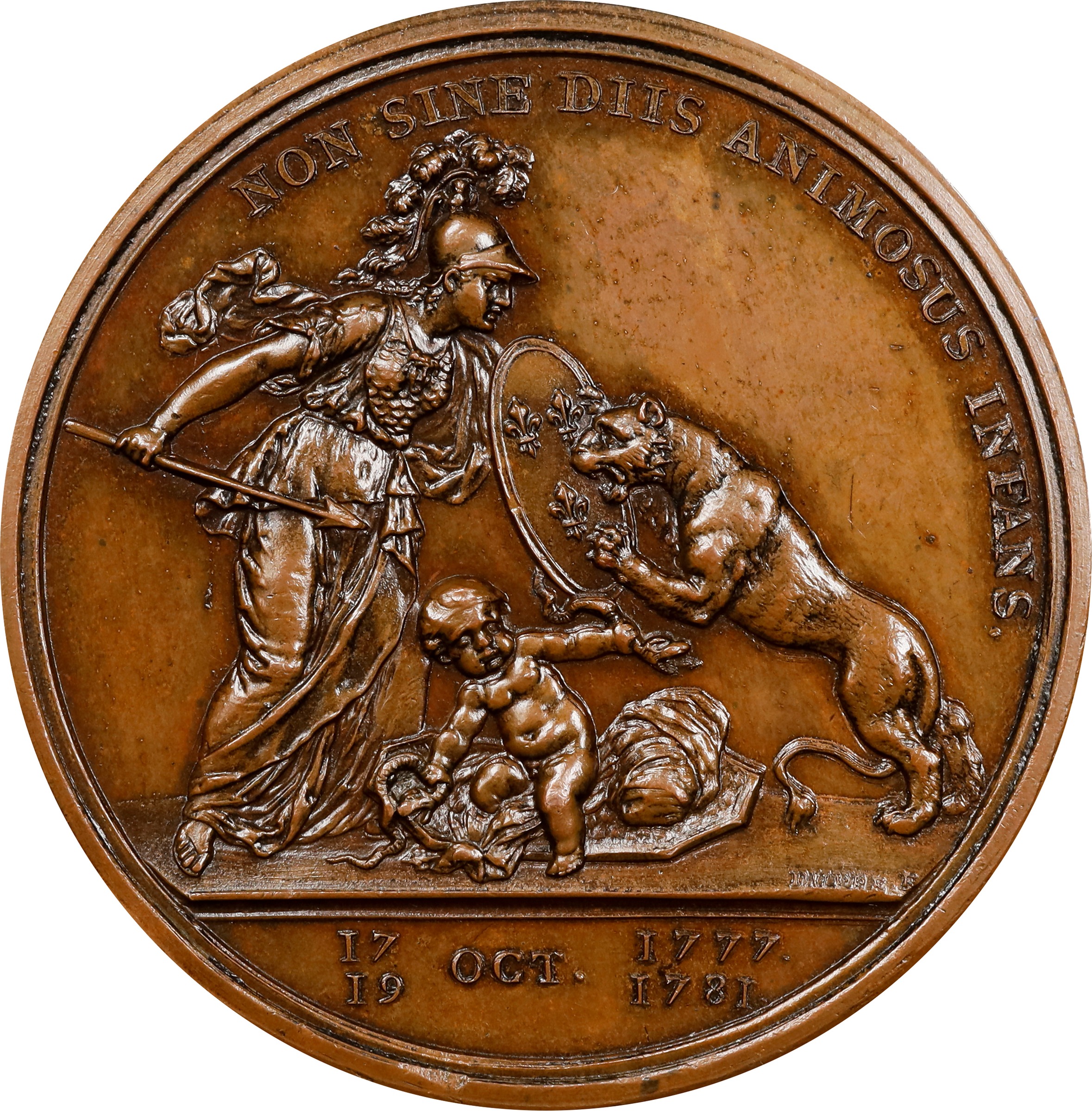 image for: "1781" (1783) Libertas Americana Medal. Original. Paris Mint. By Augustin Dupre. Betts-615, Adams-Bentley 15. Bronze. MS-63 BN (PCGS).