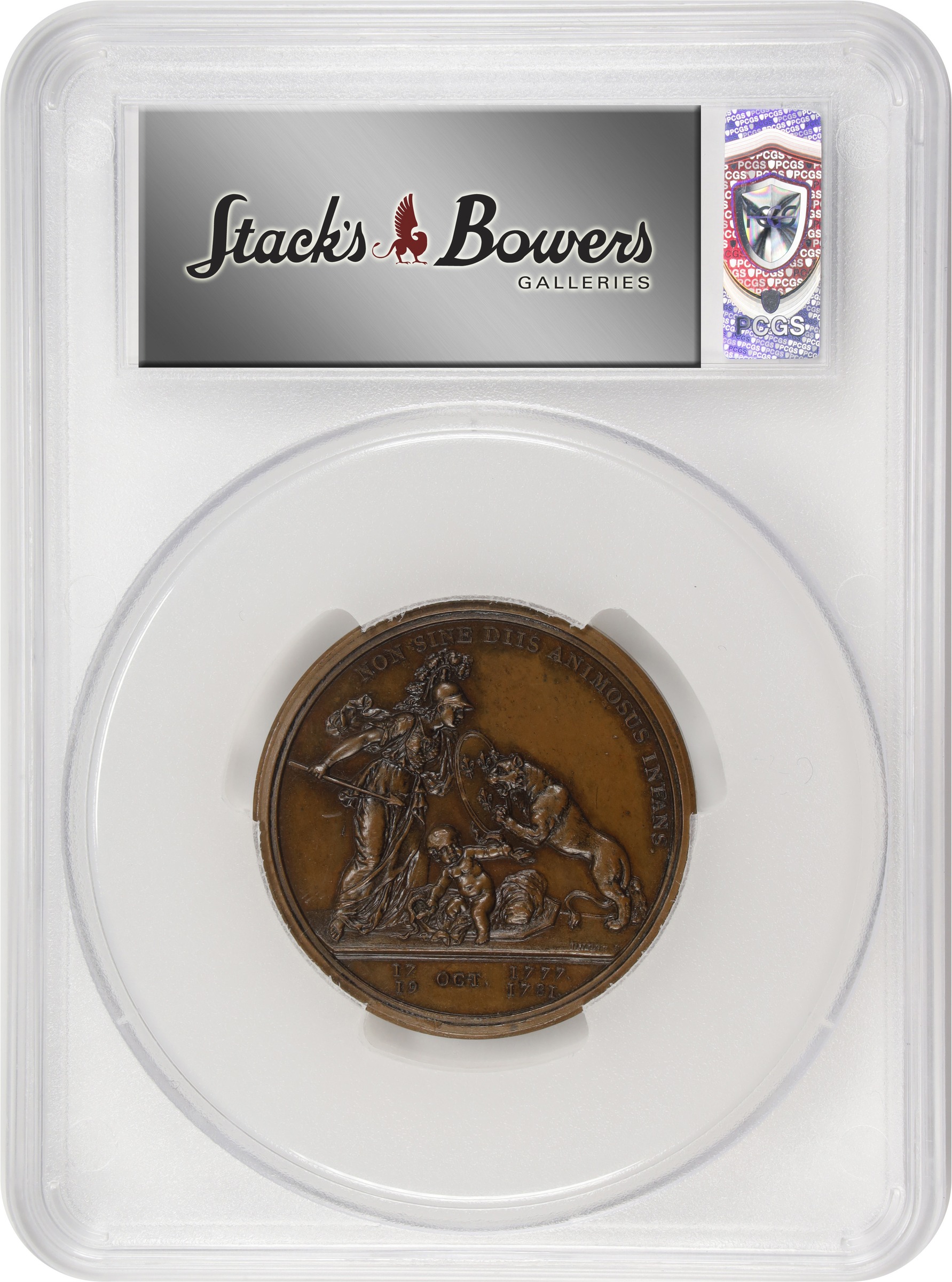 image for: "1781" (1783) Libertas Americana Medal. Original. Paris Mint. By Augustin Dupre. Betts-615, Adams-Bentley 15. Bronze. MS-63 BN (PCGS).