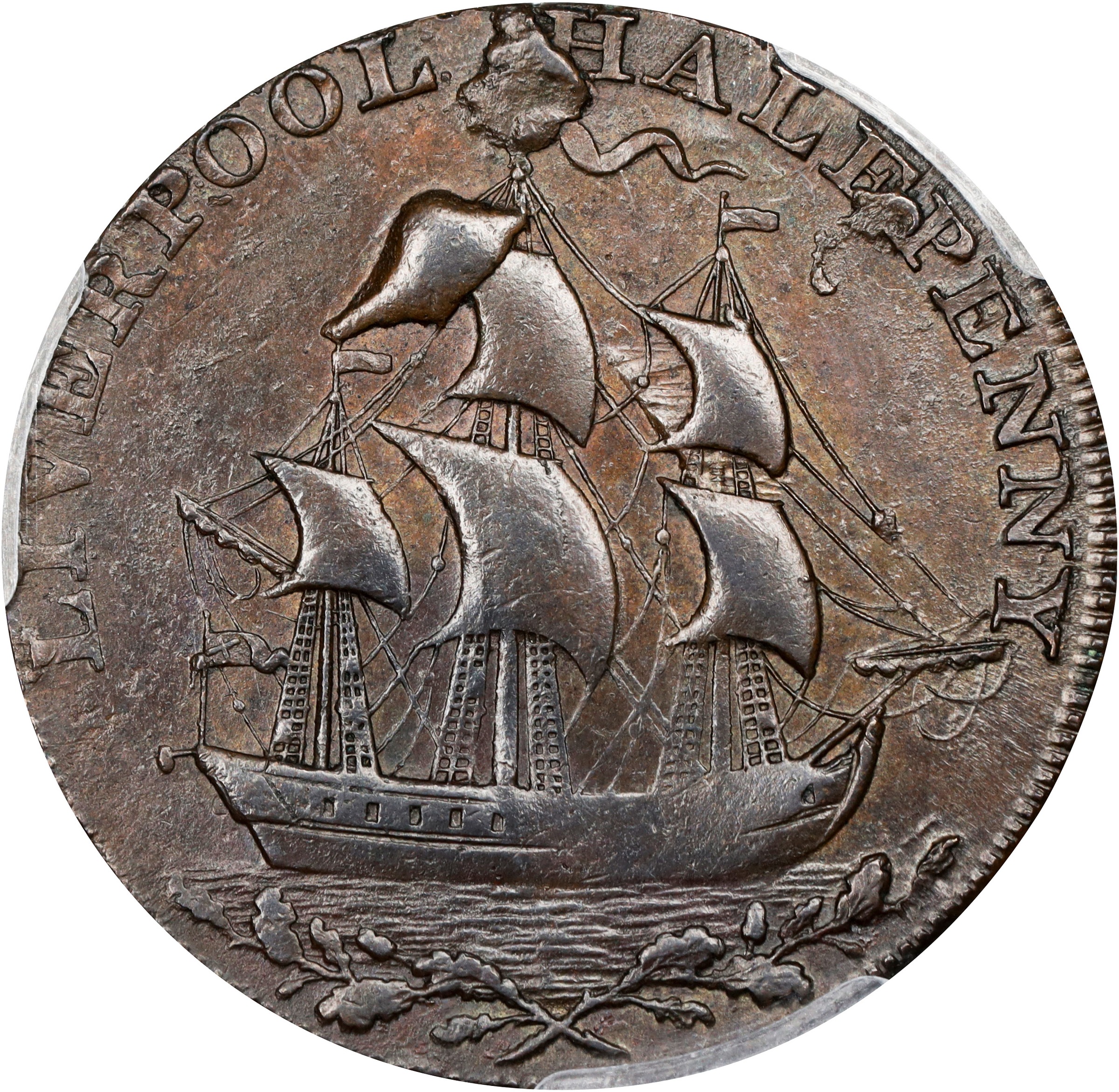 image for: 1791 Washington Liverpool Halfpenny. Musante GW-19, Baker-17, W-10650. Copper. Lettered Edge. AU-55 (PCGS).