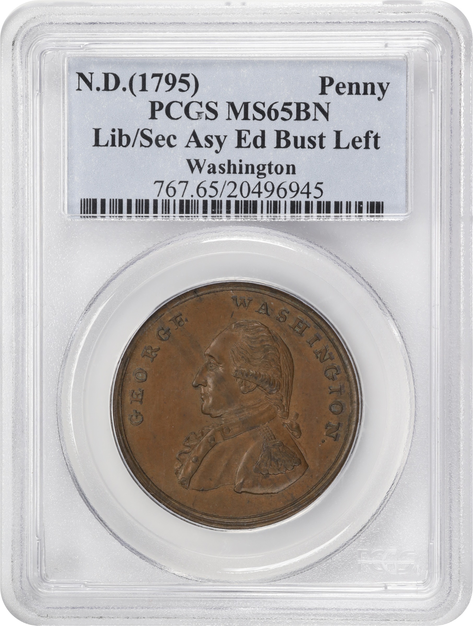 image for: Undated (ca. 1795) Washington Liberty and Security Penny. Musante GW-45, Baker-30, W-11050. Copper. Lettered Edge, AN ASYLUM FOR THE OPPRESSED OF ALL NATIONS. MS-65 BN (PCGS).