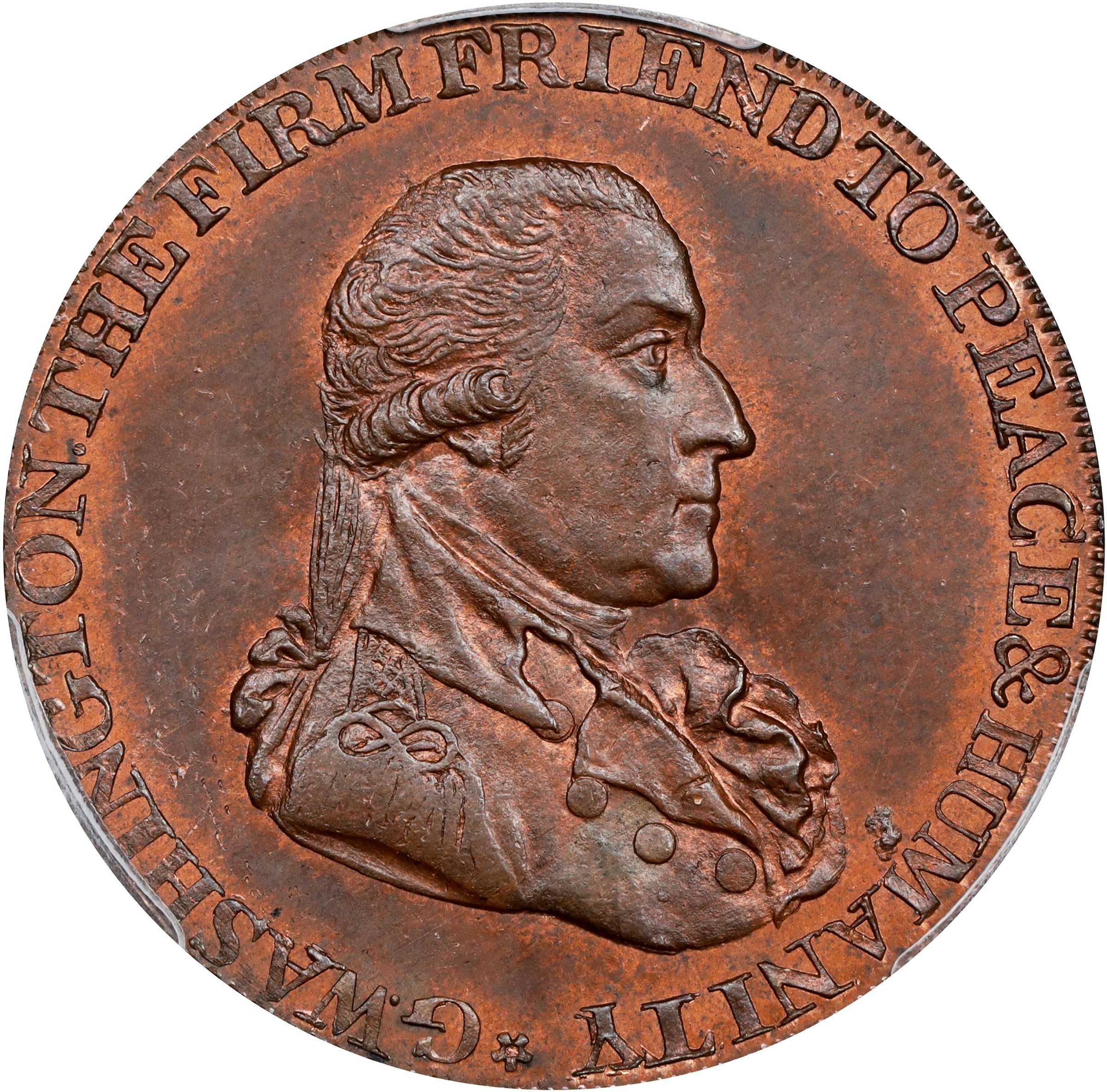 image for: 1795 Grate Halfpenny. Musante GW-49, Baker-29B, W-10955. Large Buttons. Copper. Reeded Edge. MS-65 RB (PCGS).