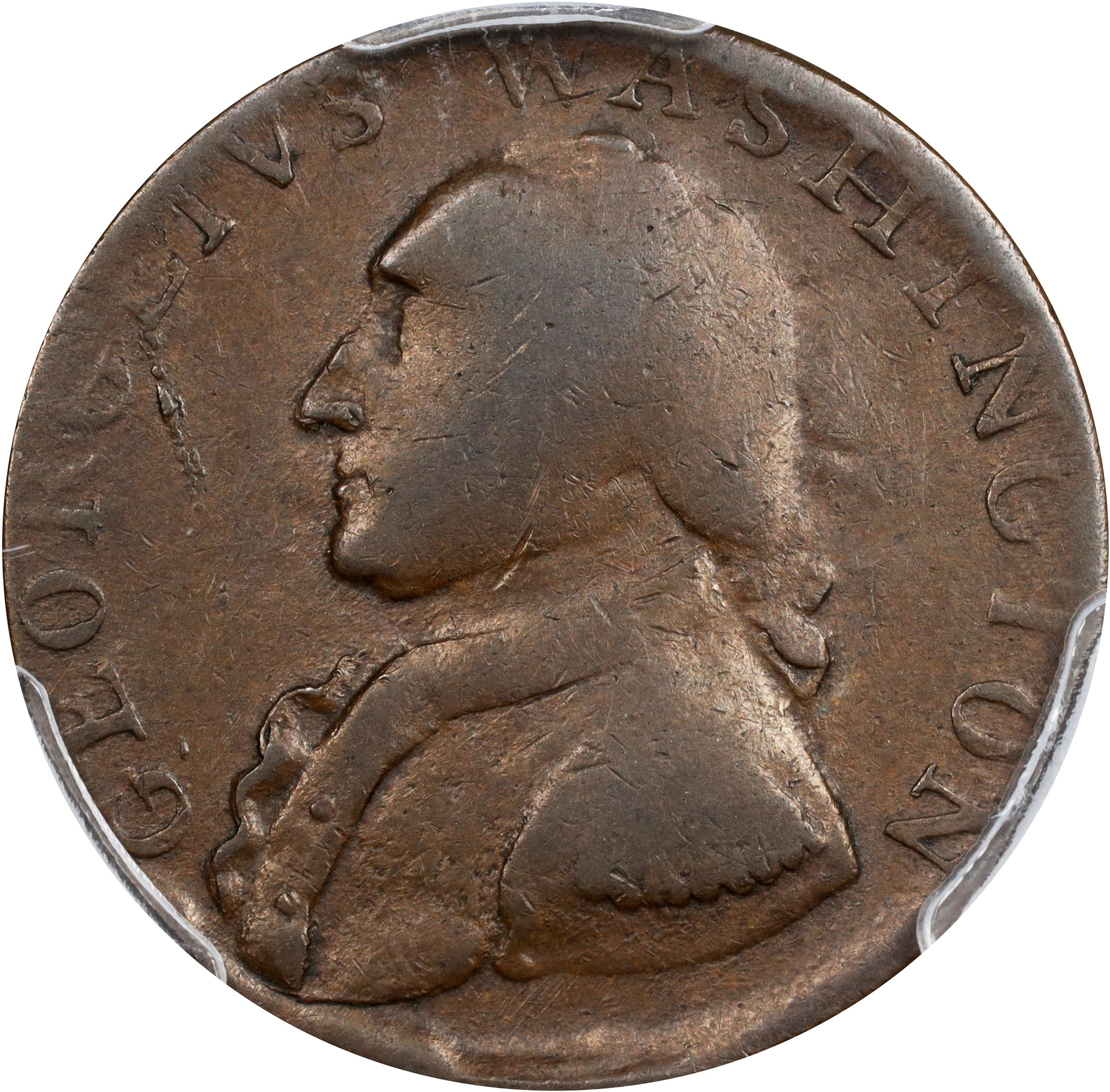 image for: Undated (ca. 1795) Washington North Wales Halfpenny. Musante GW-51, Baker-34, W-11150. Two Stars (one at each side). Copper. Plain Edge. VF-35 (PCGS).