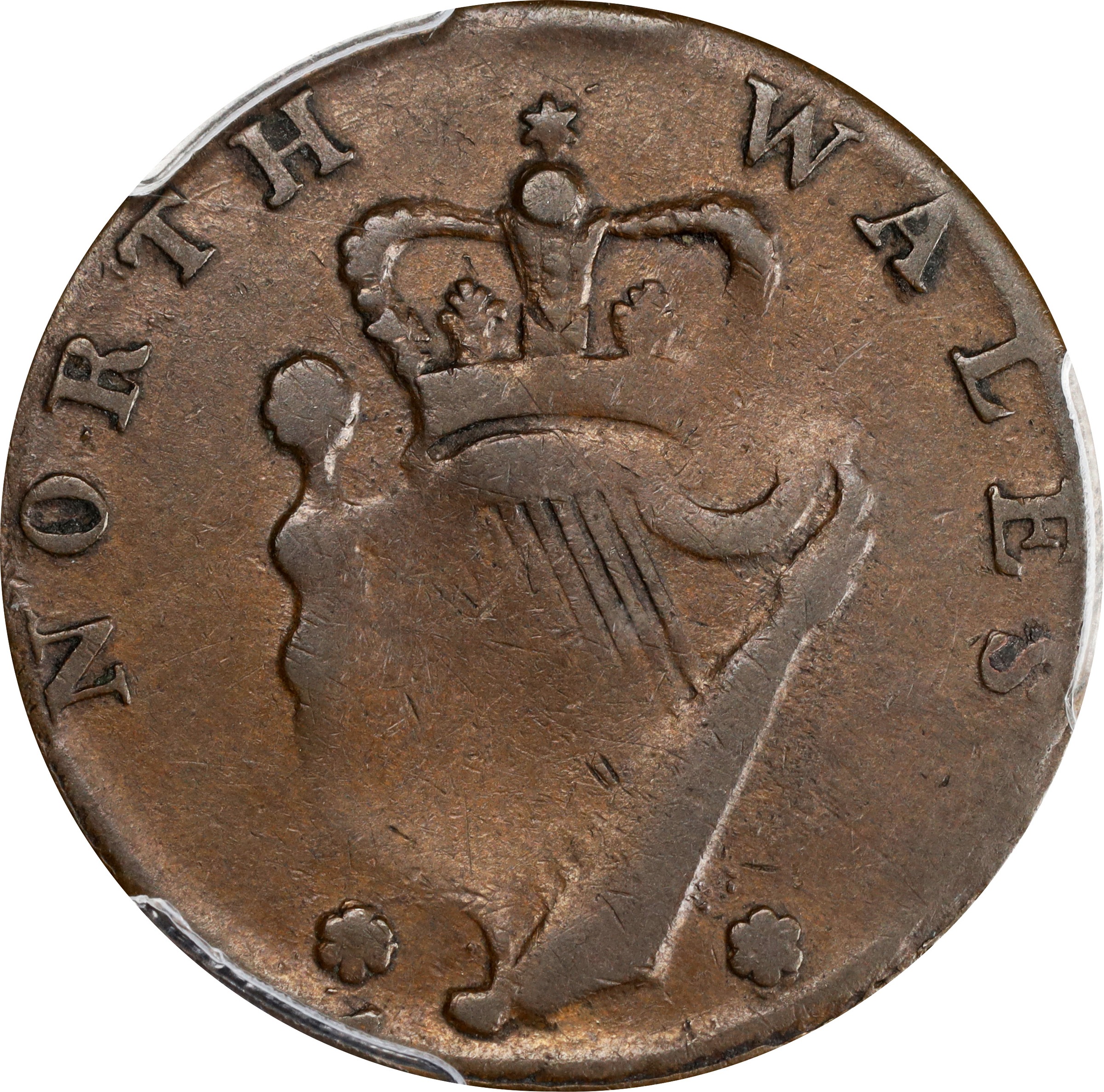image for: Undated (ca. 1795) Washington North Wales Halfpenny. Musante GW-51, Baker-34, W-11150. Two Stars (one at each side). Copper. Plain Edge. VF-35 (PCGS).