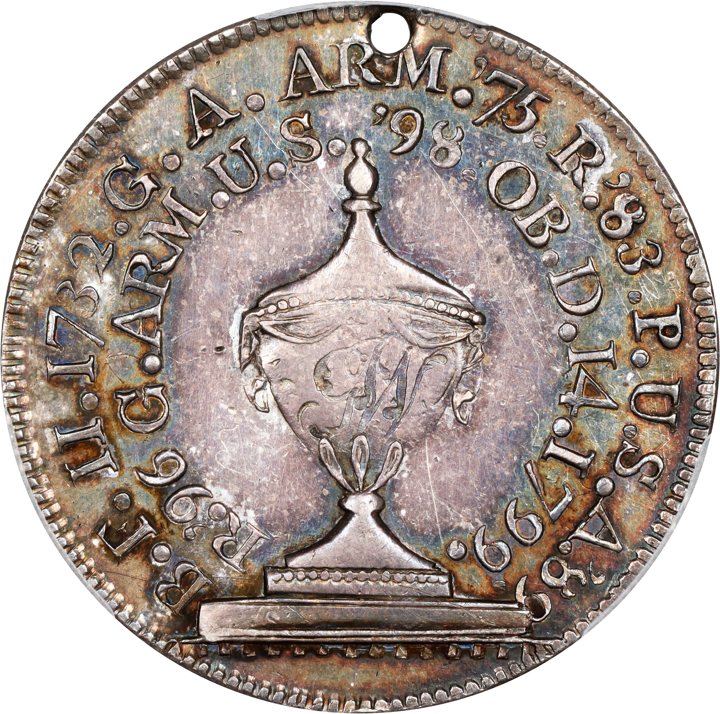 image for: "1799" (ca. 1800) Washington Funeral Urn Medal. Musante GW-70, Baker-166A, Fuld Dies 1-B. Silver. AU-58 (PCGS).