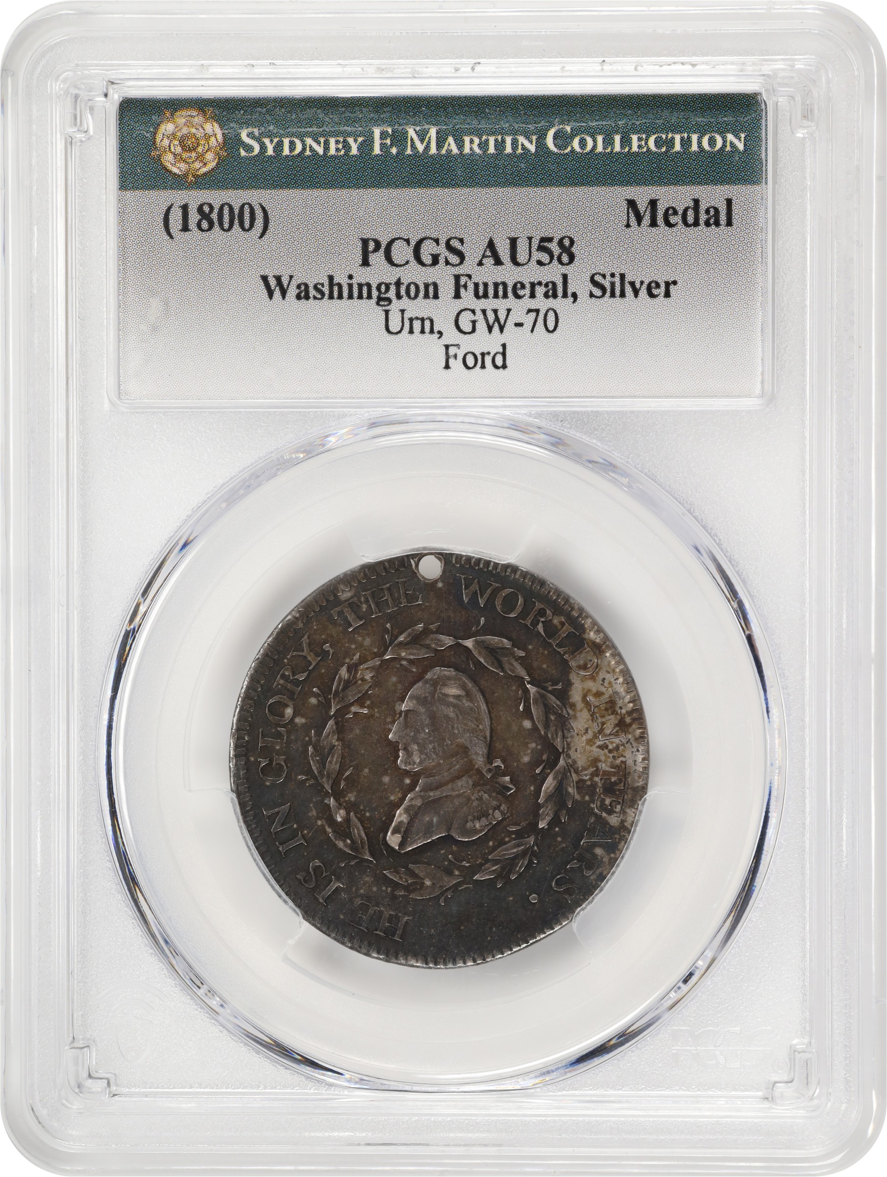 image for: "1799" (ca. 1800) Washington Funeral Urn Medal. Musante GW-70, Baker-166A, Fuld Dies 1-B. Silver. AU-58 (PCGS).