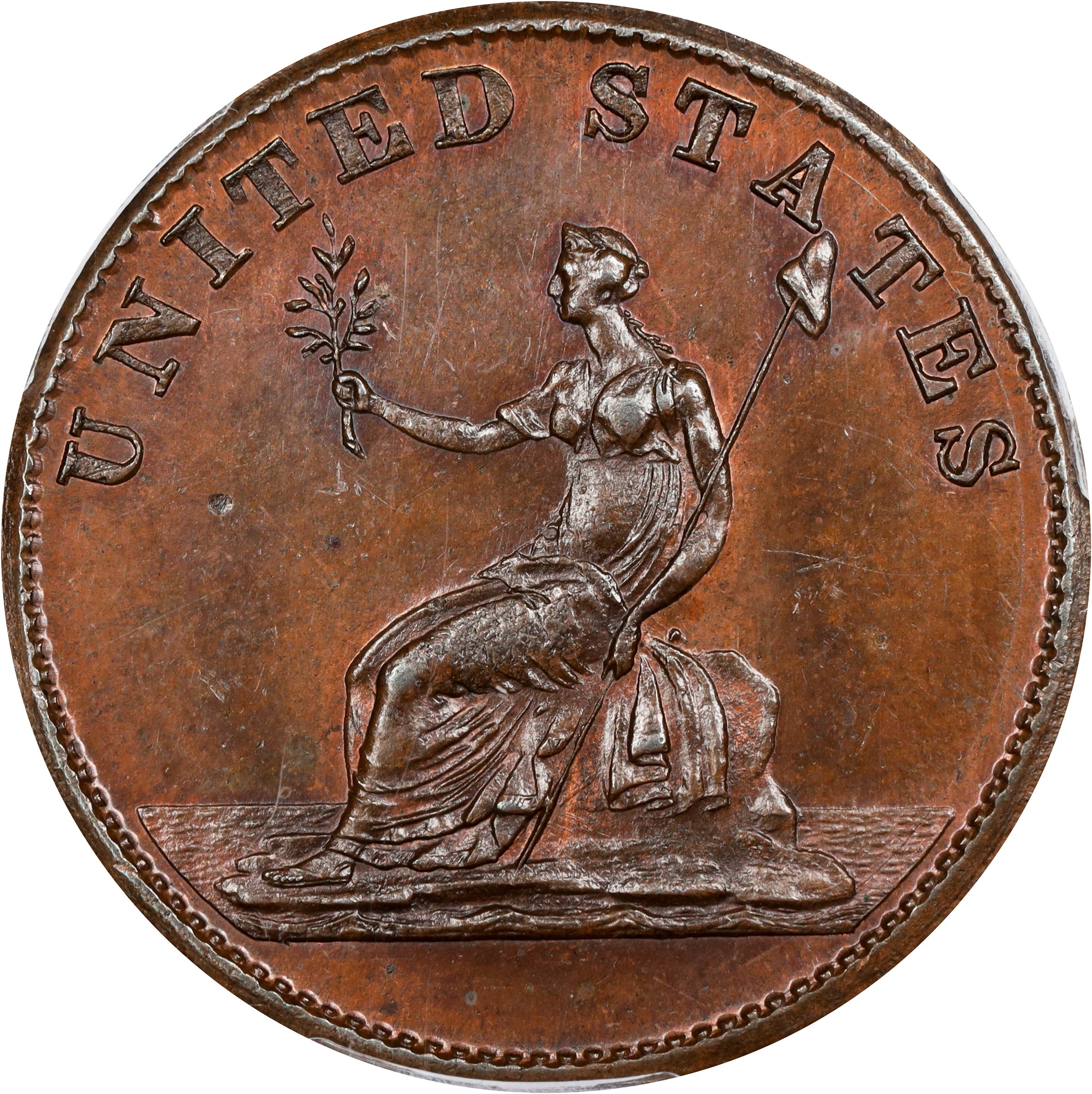image for: "1783" (ca. 1860) Washington Draped Bust Copper. Reissue by W.S. Taylor. Musante GW-107, Vlack 17-L, Baker-3, W-10360. No Button. Copper. Engrailed Edge. Proof-65 BN (PCGS).