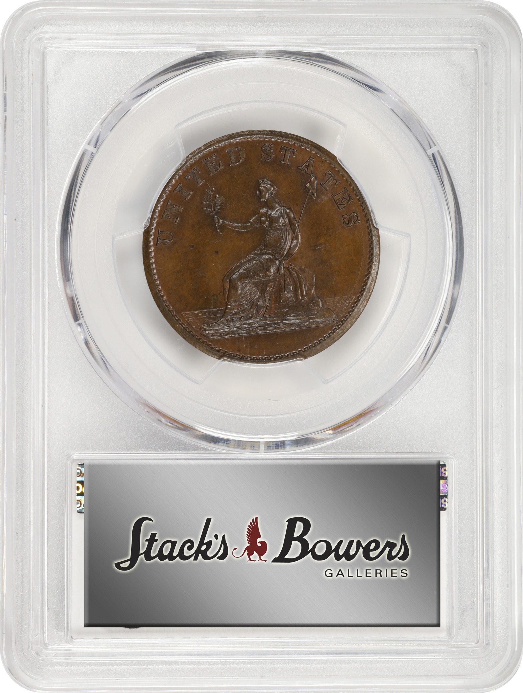 image for: "1783" (ca. 1860) Washington Draped Bust Copper. Reissue by W.S. Taylor. Musante GW-107, Vlack 17-L, Baker-3, W-10360. No Button. Copper. Engrailed Edge. Proof-65 BN (PCGS).