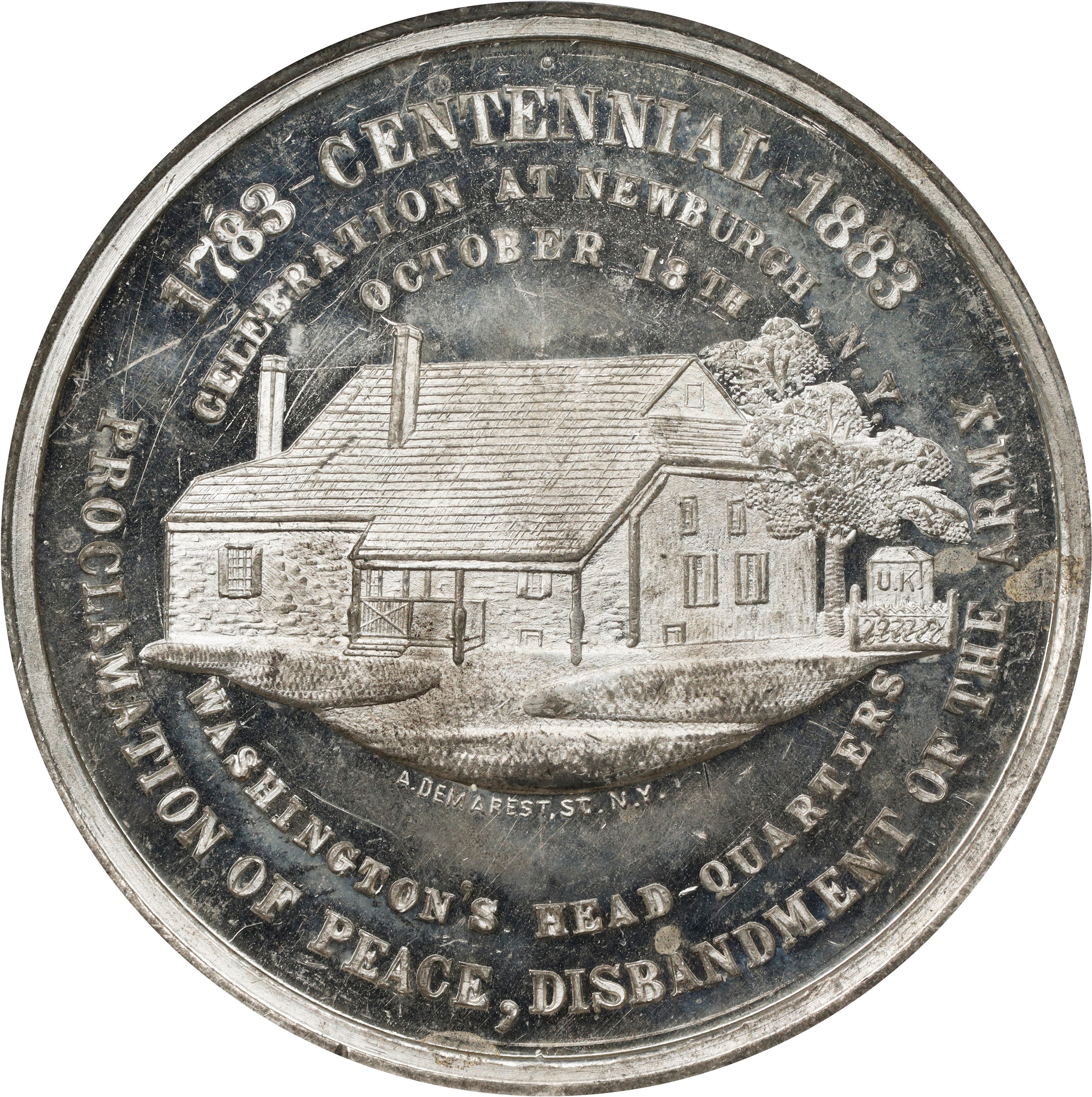 image for: 1883 Washington's Headquarters at Newburgh, New York Centennial Medal. Musante GW-998, Baker-R456, HK-135. White Metal. MS-63 (PCGS).