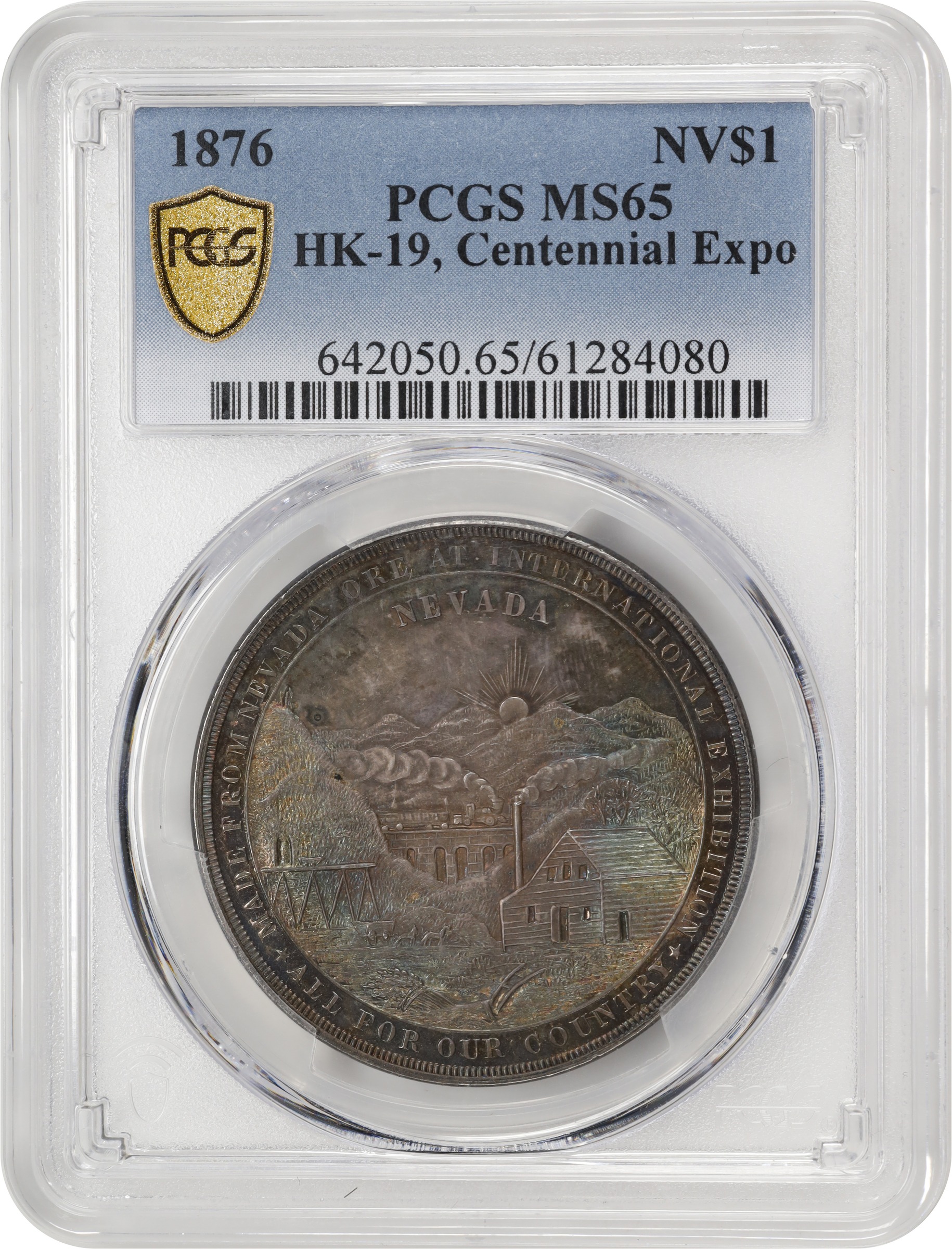 image for: 1876 Nevada Dollar. HK-19, Julian CM-36. Rarity-5. Silver. MS-65 (PCGS).