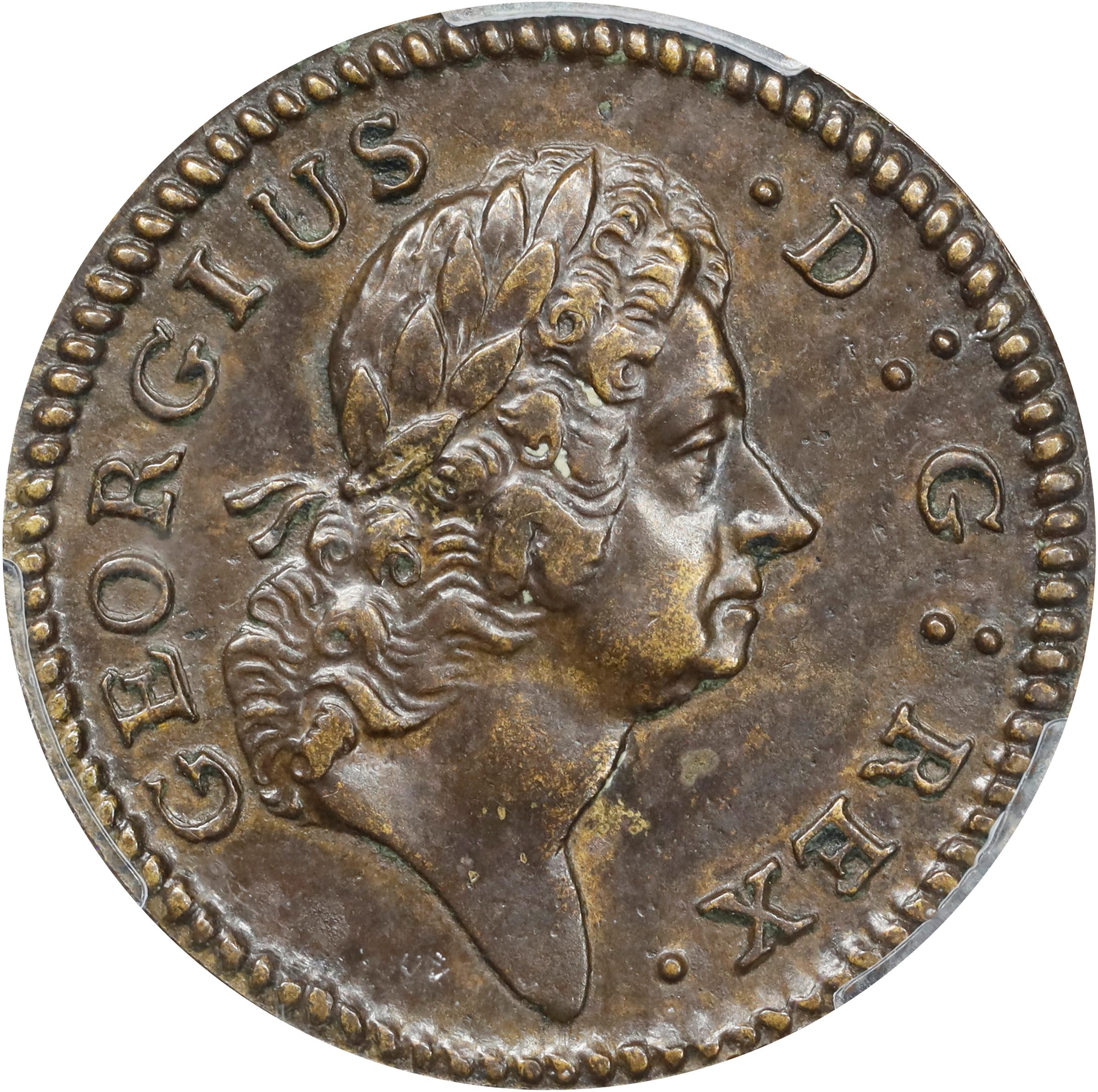 image for: 1722 Rosa Americana Halfpenny. Martin 2.1-B.1, W-1218. Rarity-4. D:G:REX / ROSA AMERI. UTILE DULCI. AU-58 (PCGS).