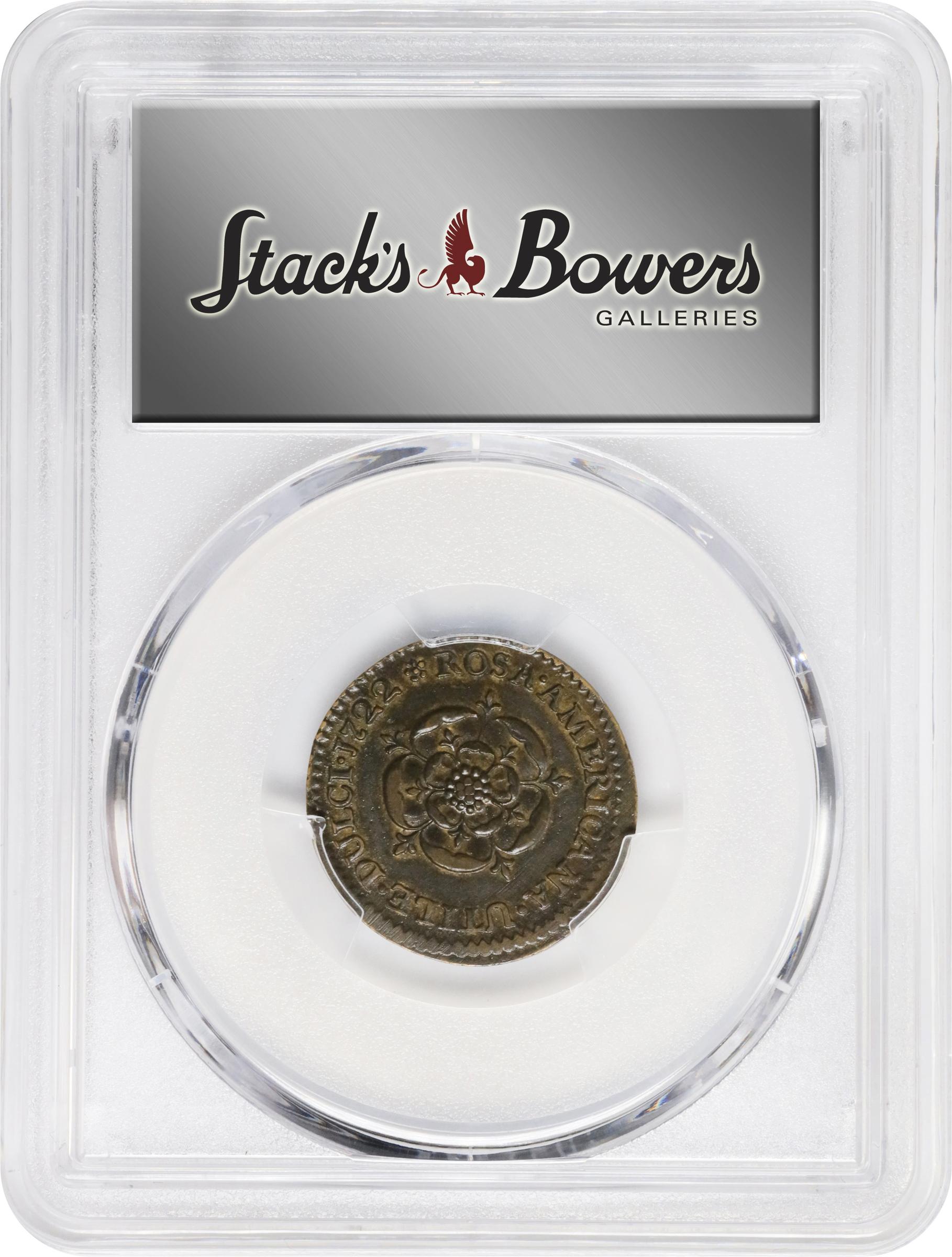 image for: 1722 Rosa Americana Halfpenny. Martin 3.3-C.1, W-1222. Rarity-5. DEI GRATIA REX / UTILE DULCI. AU-50 (PCGS).