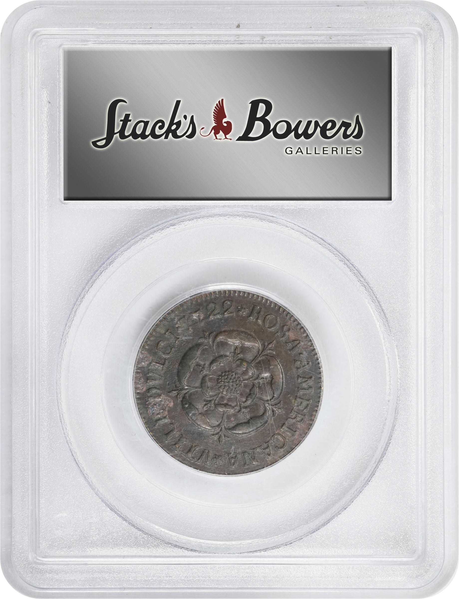 image for: 1722 Rosa Americana Penny. Martin 2.1-A.1, W-1256. Rarity-5. VTILE DVLCI. AU-55 (PCGS).