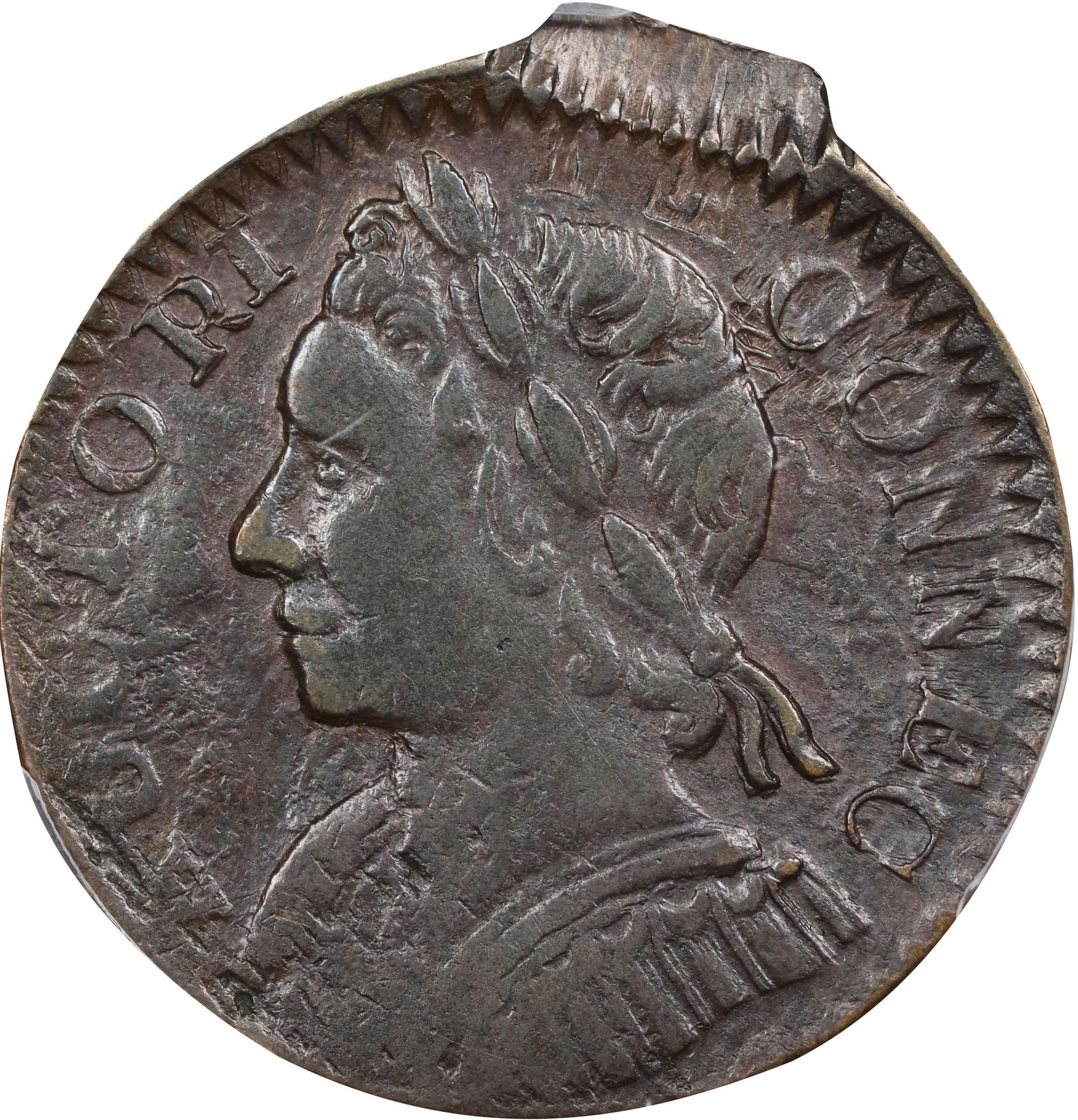 image for: 1787 Connecticut Copper. Miller 2-B, W-2755. Rarity-3. Mailed Bust Left. Double Struck, Second Strike 95% Off Center. EF-45 (PCGS).