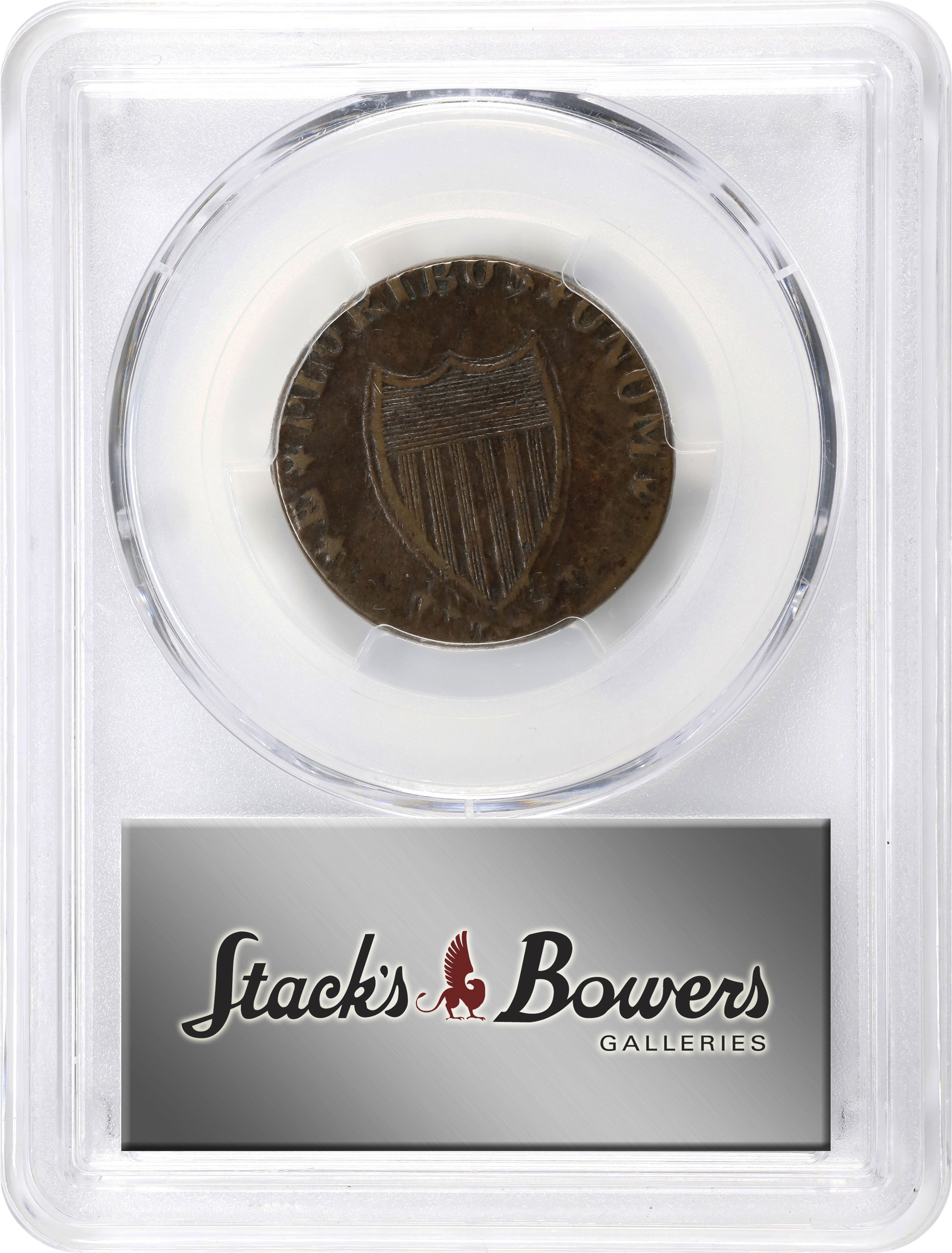 image for: 1786 New Jersey Copper. Maris 17-b, W-4870. Rarity-3. Narrow Shield, Straight Plow Beam, PLUKIBUS. Small Planchet. VF-25 (PCGS).