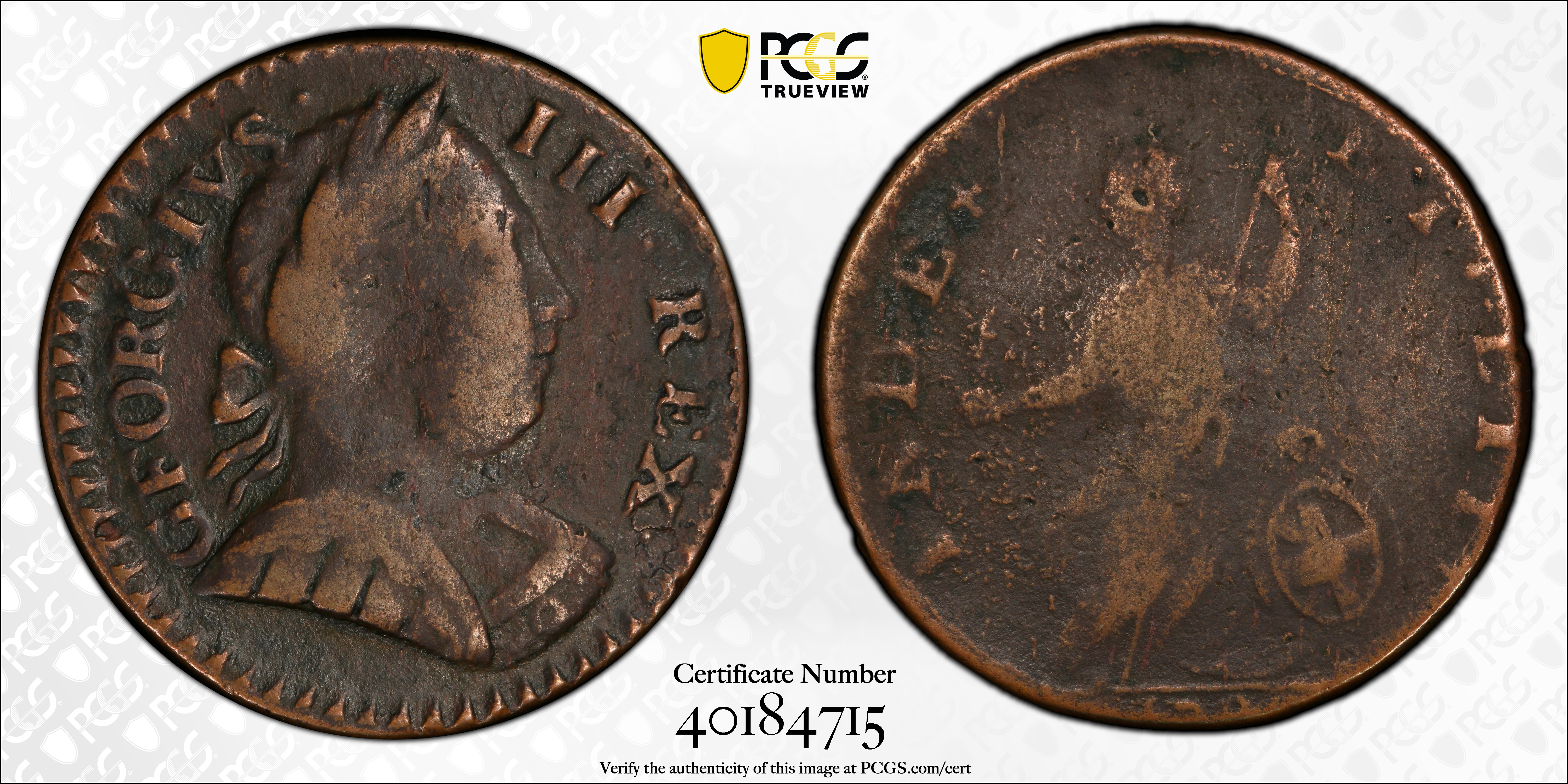 image for: 1788 Vermont Copper. RR-31, Bressett 24-U, Vlack 22-88VT, W-2260. Rarity-4. GEORGIVS III REX. VF-20 (PCGS).