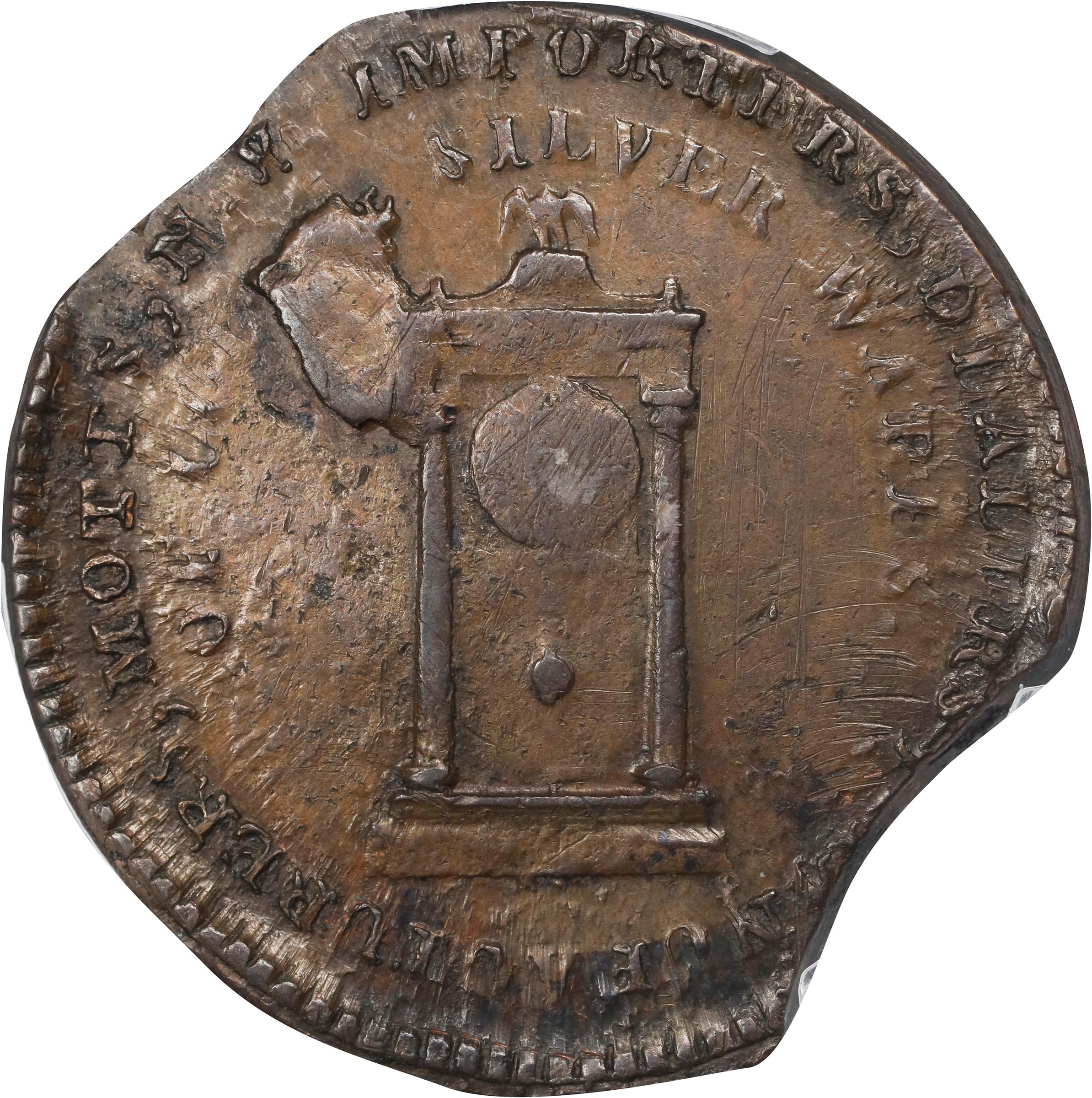 image for: "1789" Mott Token. Rulau-E NY-610, Bressett-1022. Thick Planchet. Plain Edge. Cent Weight. Double Clipped Planchet. EF-45 (PCGS).