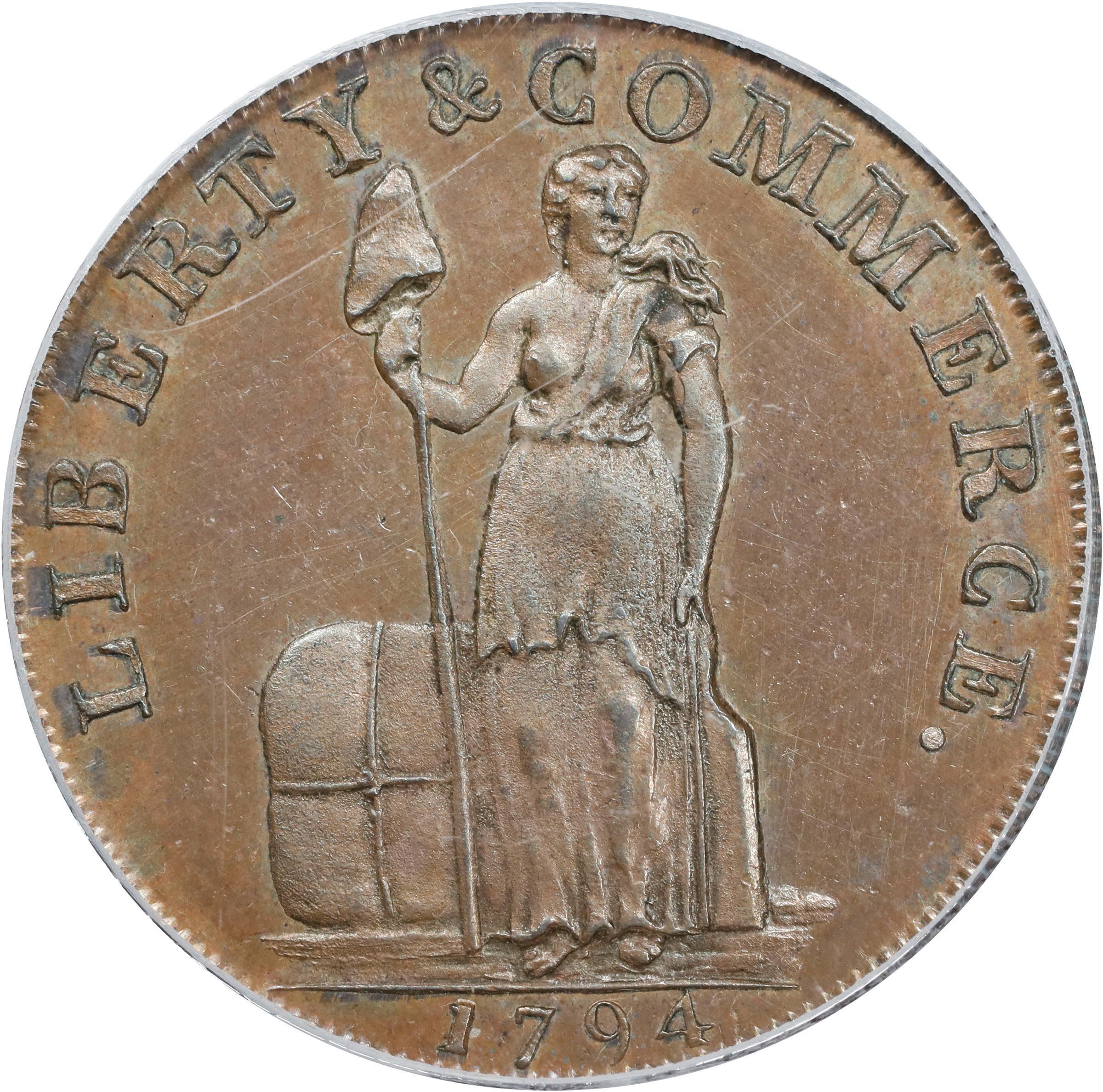 image for: 1794 Talbot, Allum & Lee Cent. Fuld-4, W-8590. Rarity-2. With NEW YORK. Small & on Reverse. Copper. Lettered Edge. Proof-64 BN (PCGS).